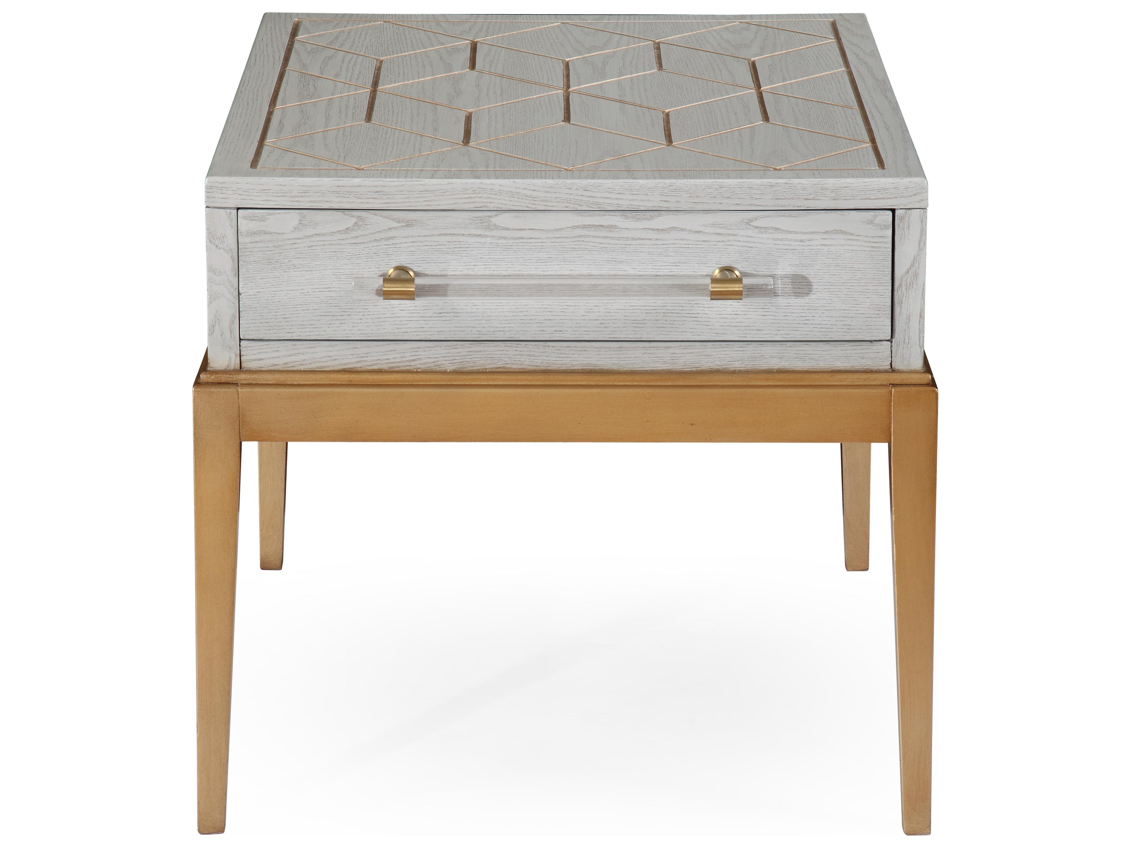 Rectangular Wood Gray Veneer With Gold Accent End Table
