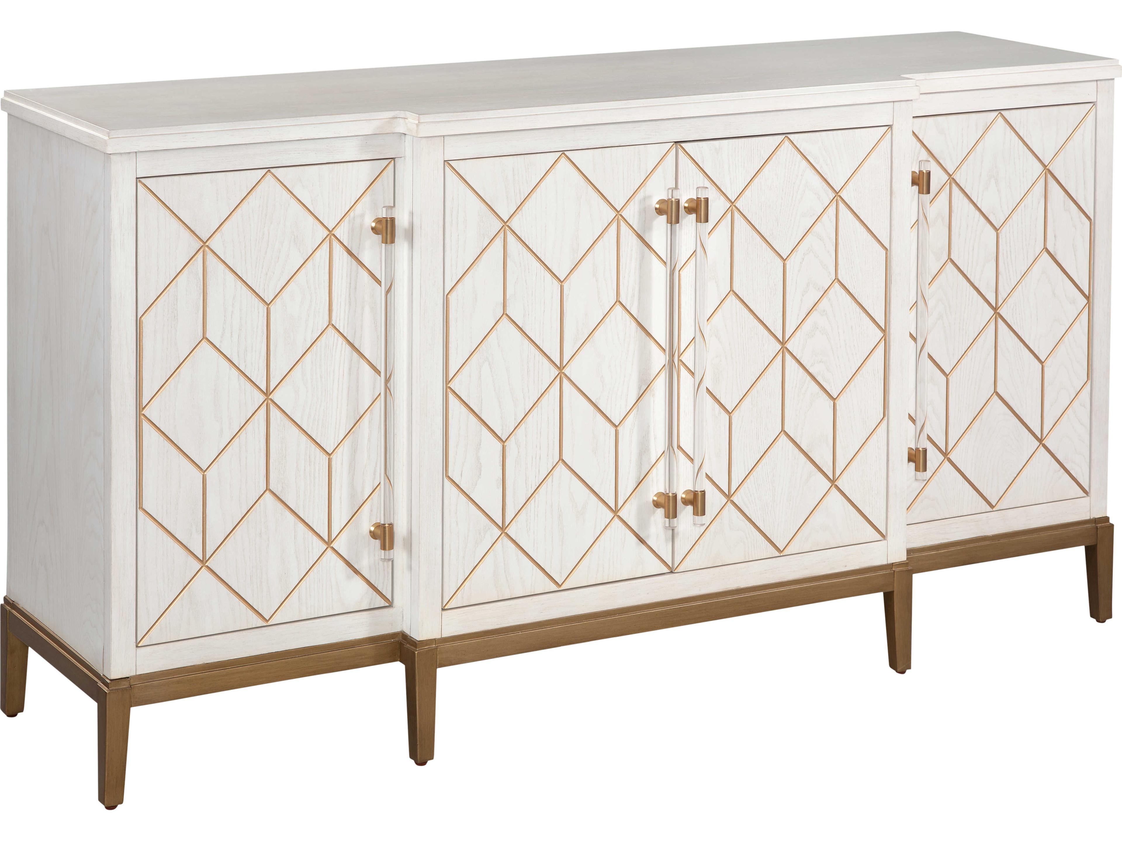 Perrine 68" Oak Wood White With Gold Accent Sideboard