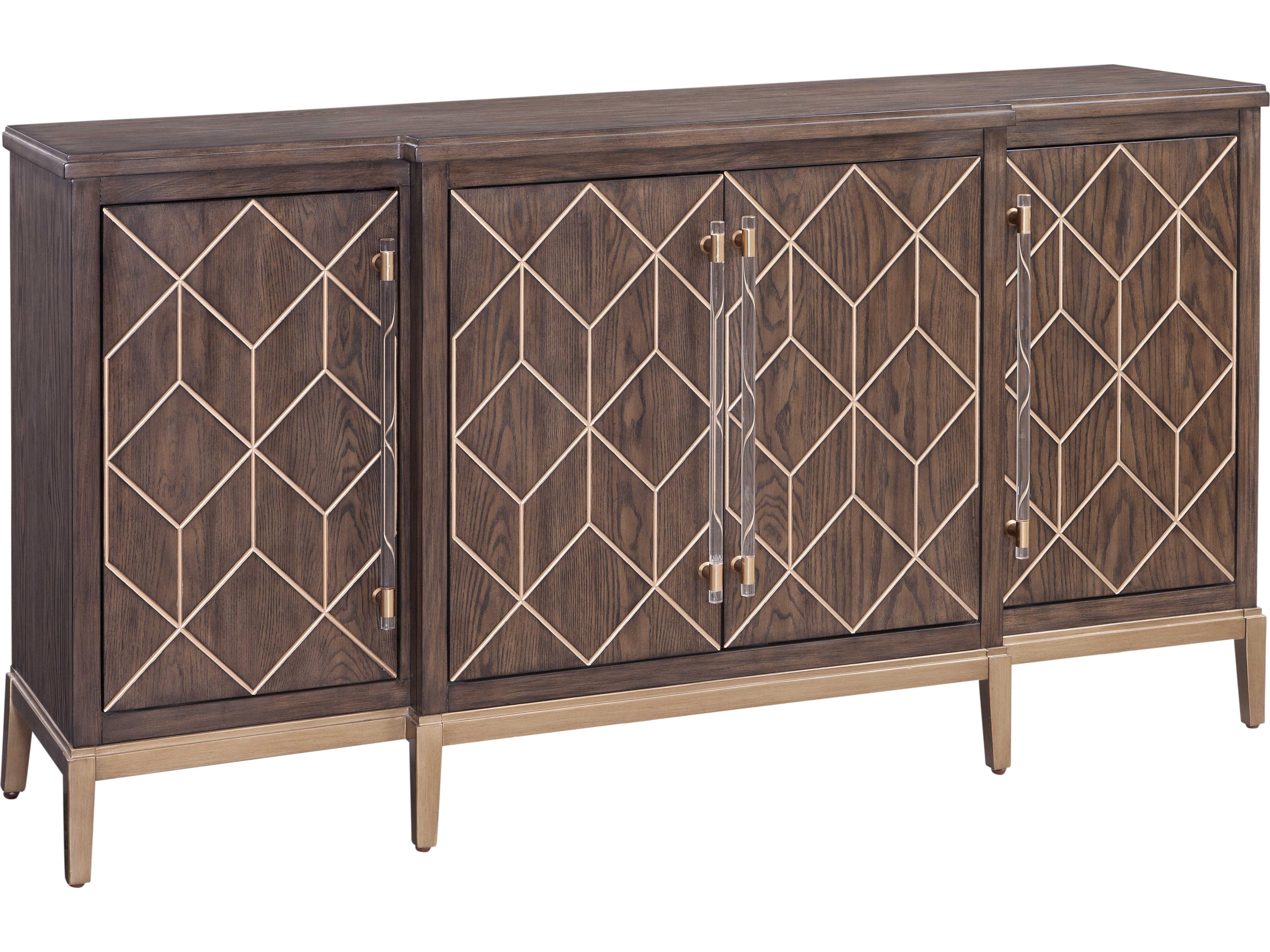 Perrine 68" Oak Wood Brown With Gold Accent Sideboard