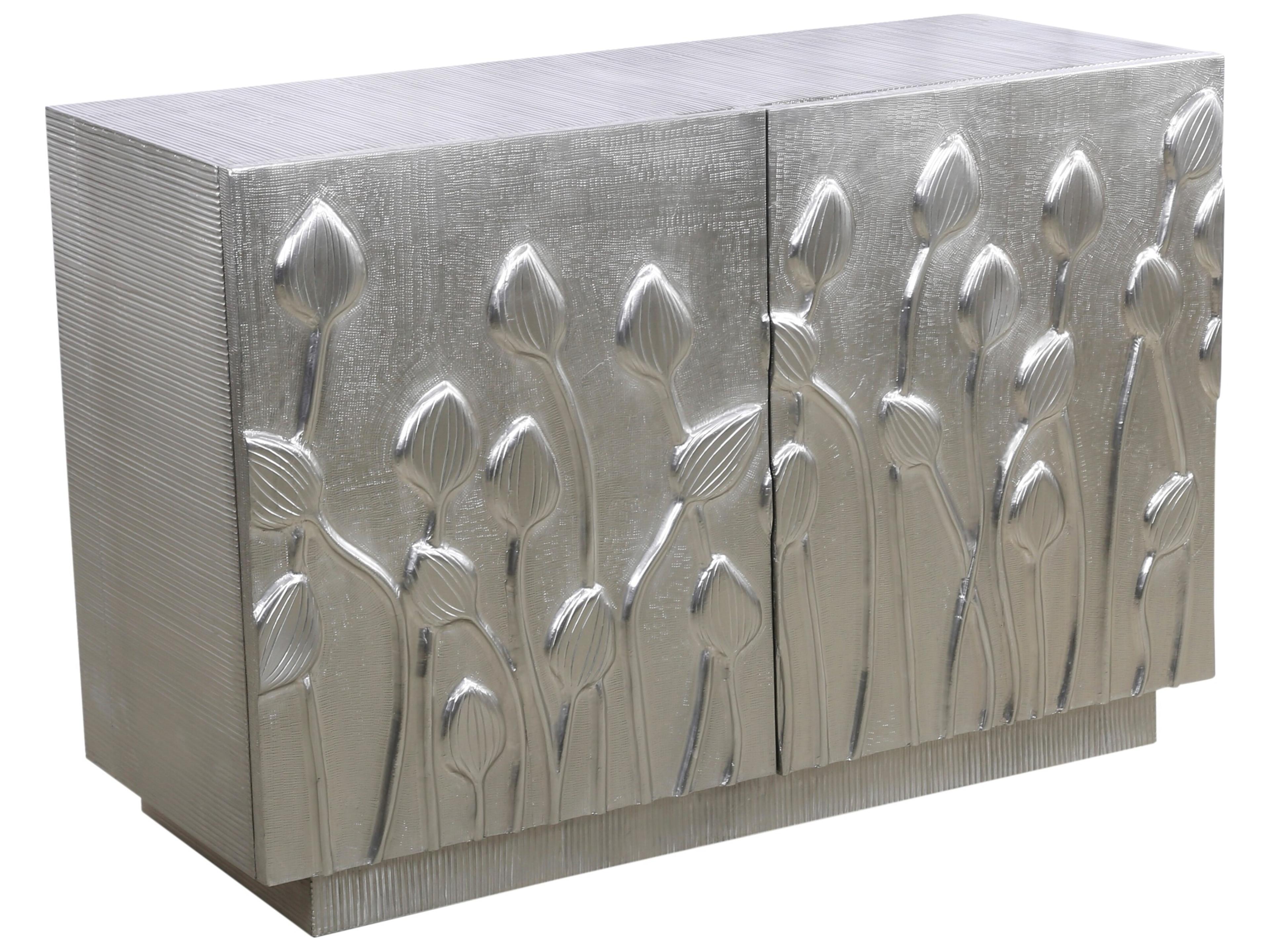 Bassett Mirror Mango Wood Silver Petal Bar Cabinet
