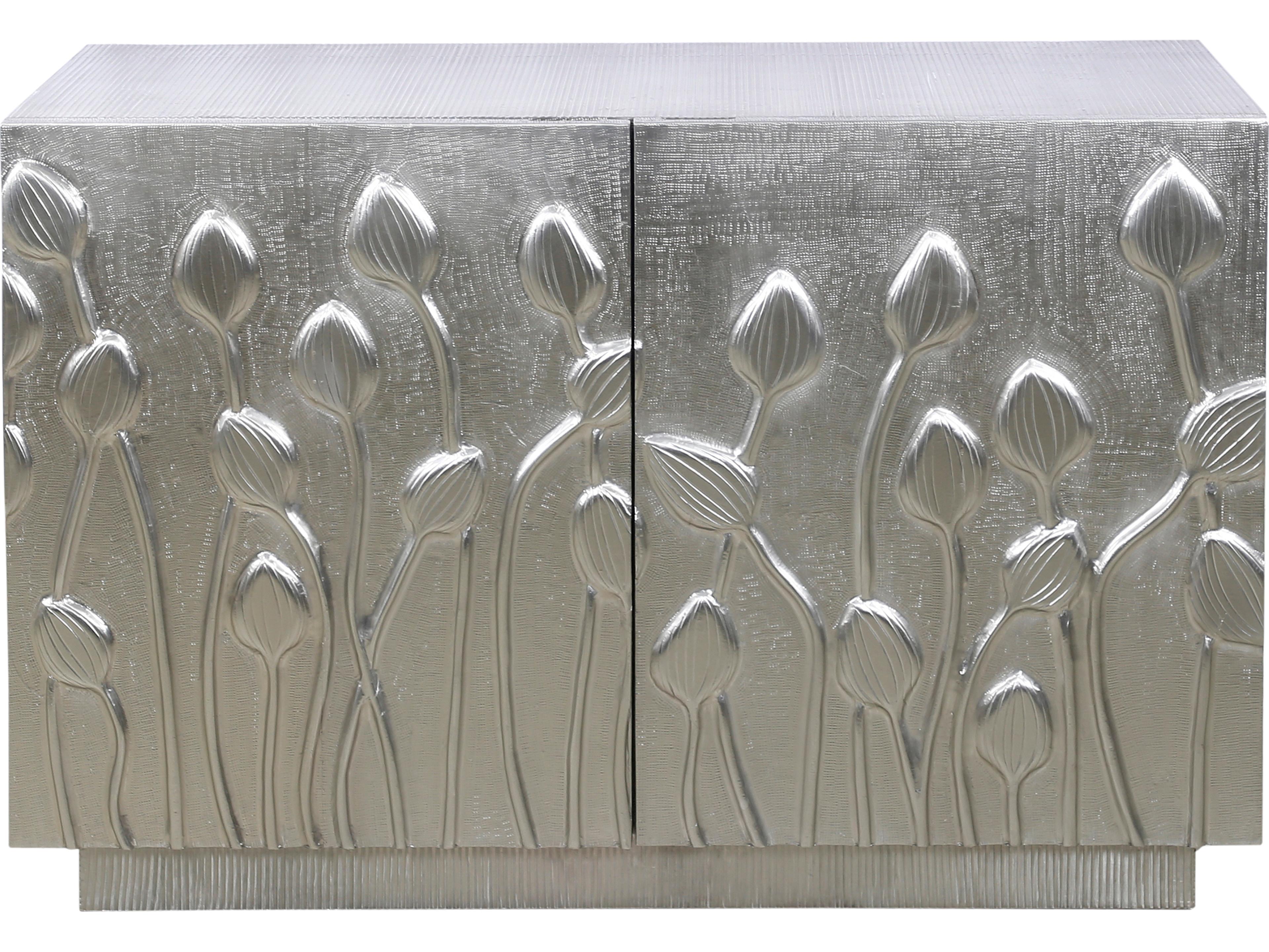 Bassett Mirror Mango Wood Silver Petal Bar Cabinet