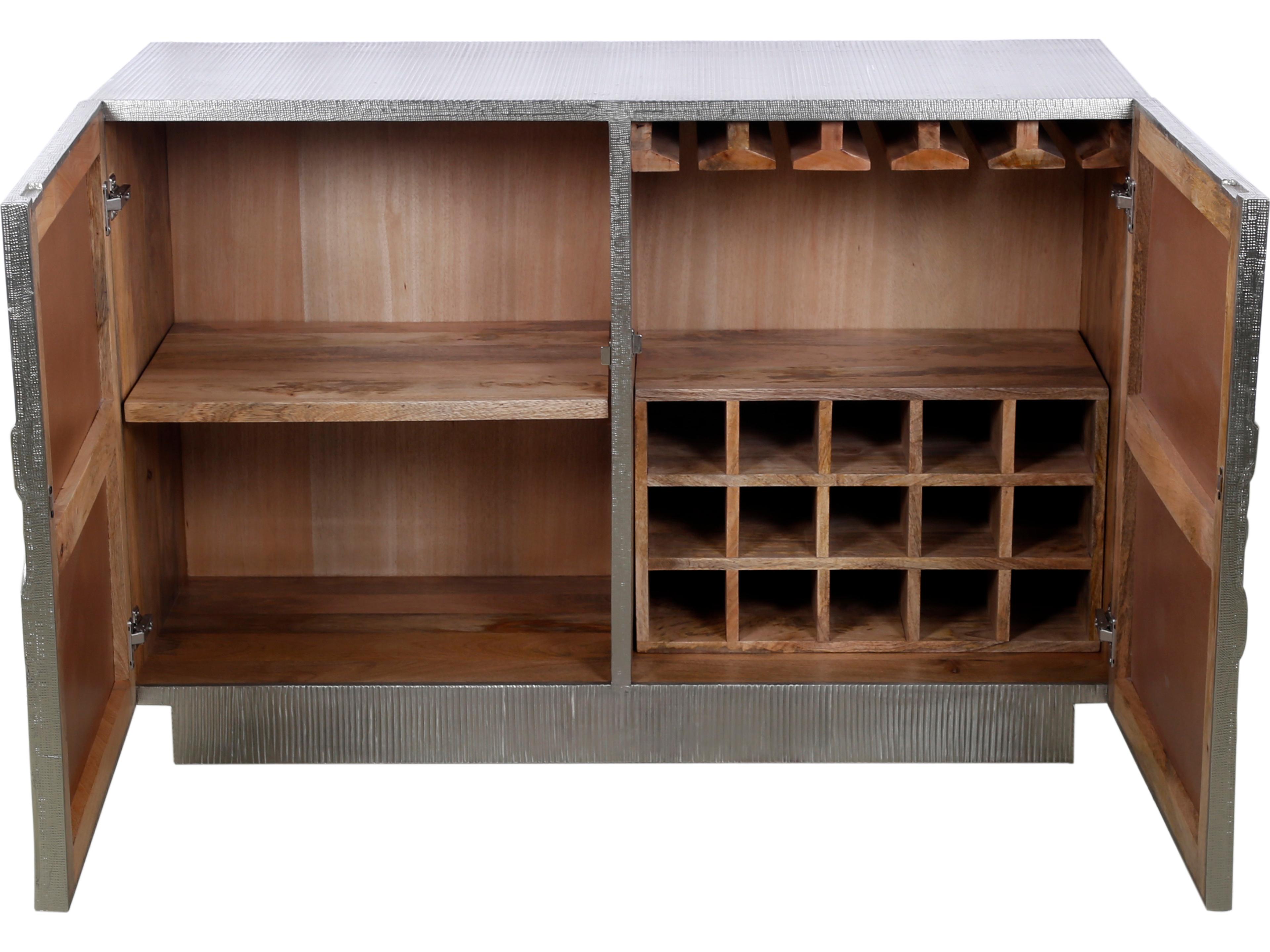 Bassett Mirror Mango Wood Silver Petal Bar Cabinet