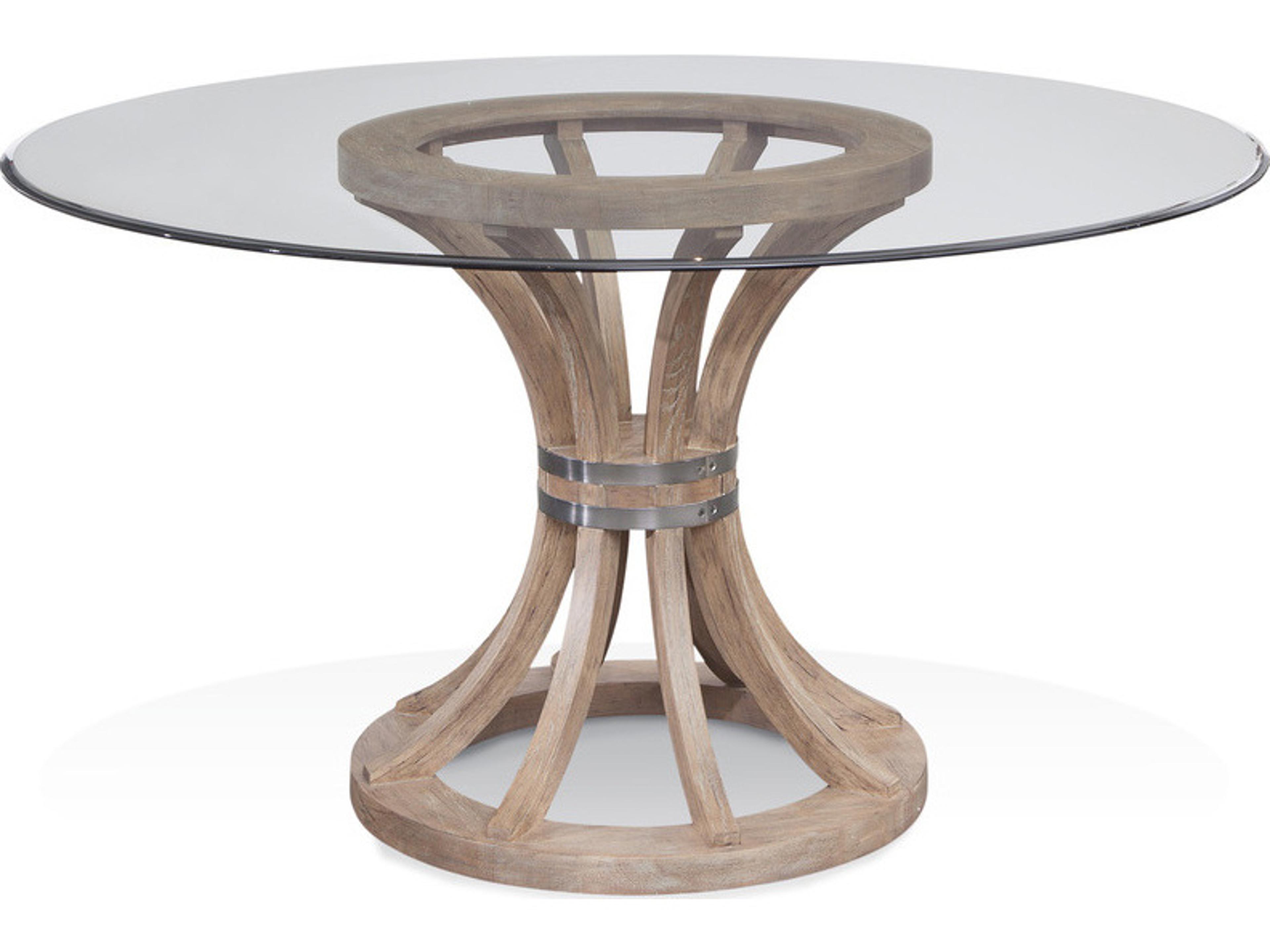 Bassett Mirror Sheffield Round Glass Weathered Natural Dining Table