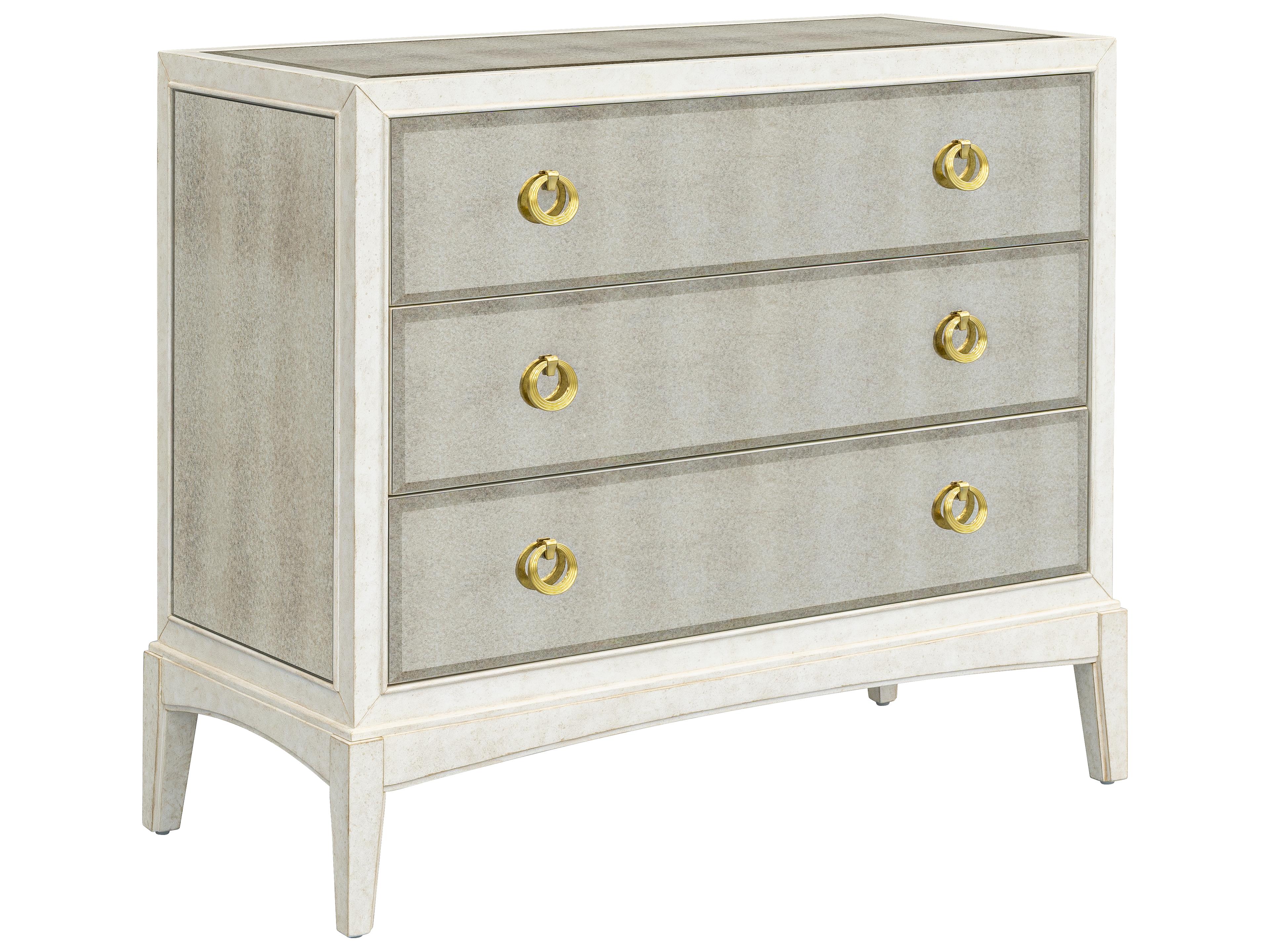 Kiara Mirrored Accent Chest in Antique Cream with Gold Pulls