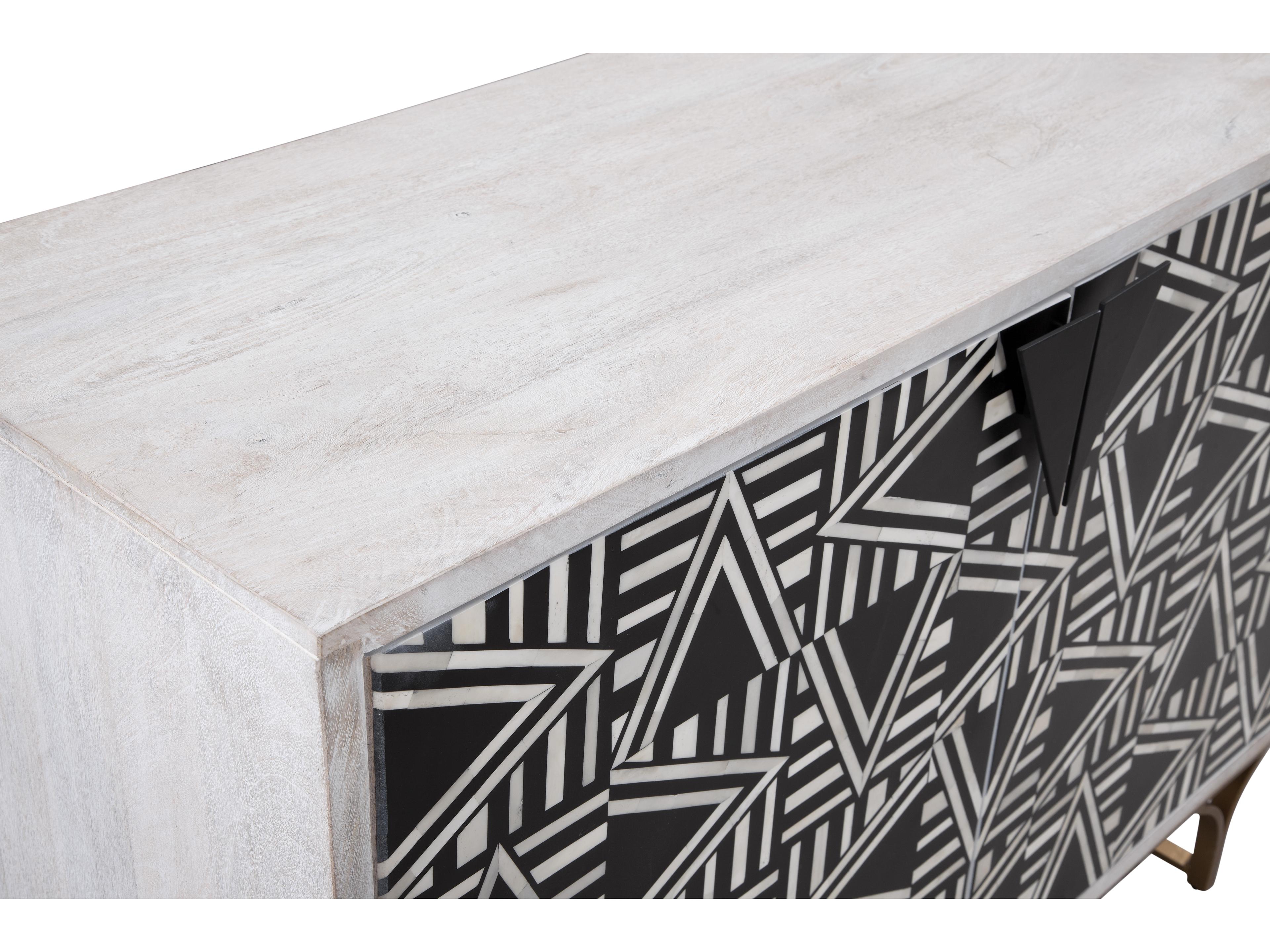 Bassett Mirror Mango Wood Sandblasted White Wash Black Bone Wine Bar Cabinet