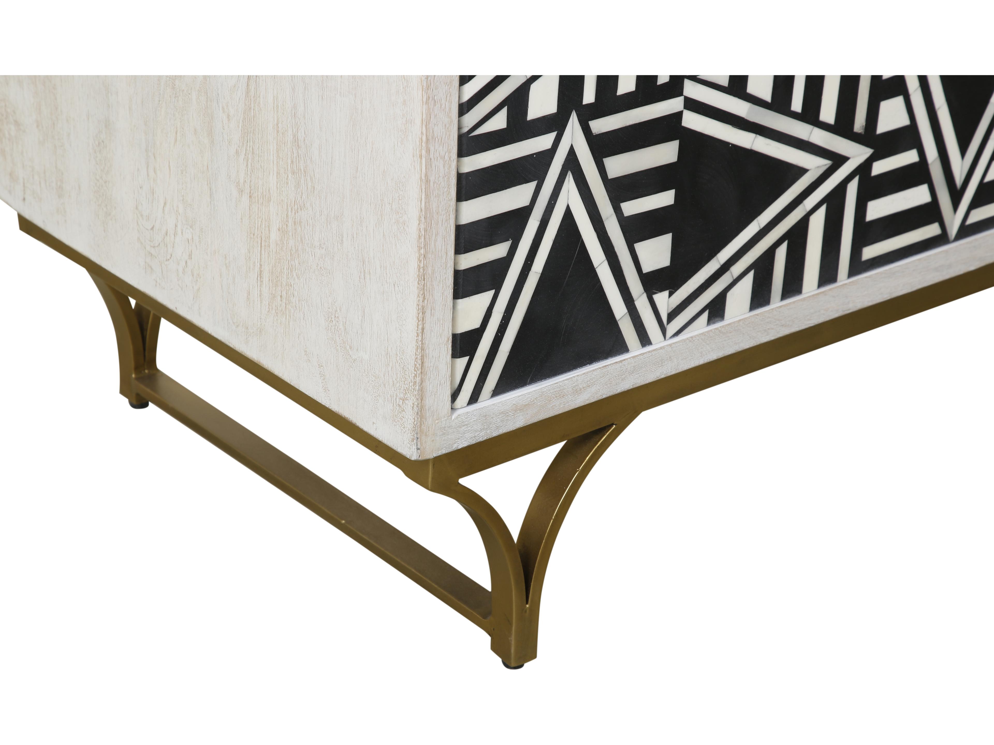 Bassett Mirror Mango Wood Sandblasted White Wash Black Bone Wine Bar Cabinet