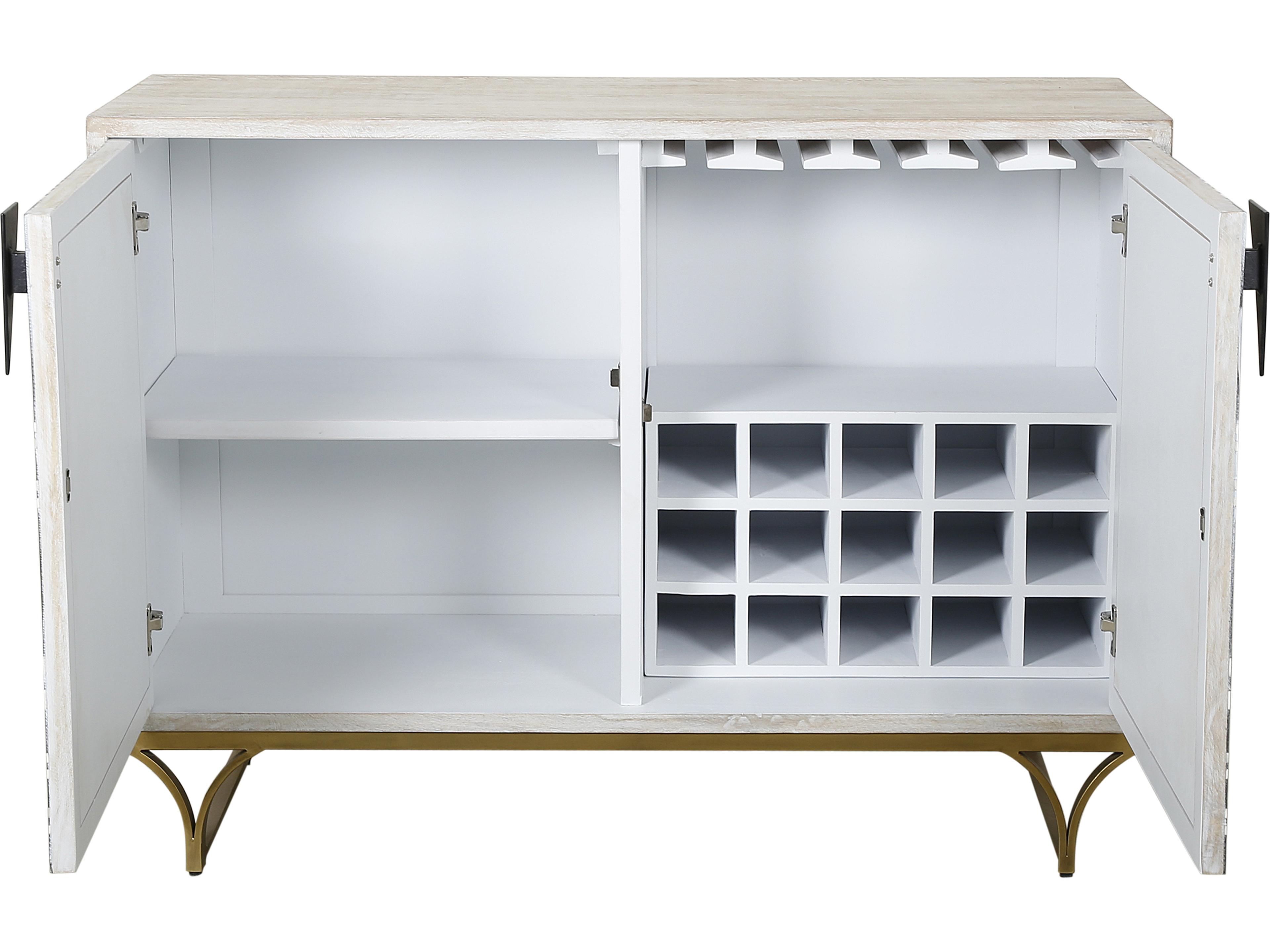 Bassett Mirror Mango Wood Sandblasted White Wash Black Bone Wine Bar Cabinet