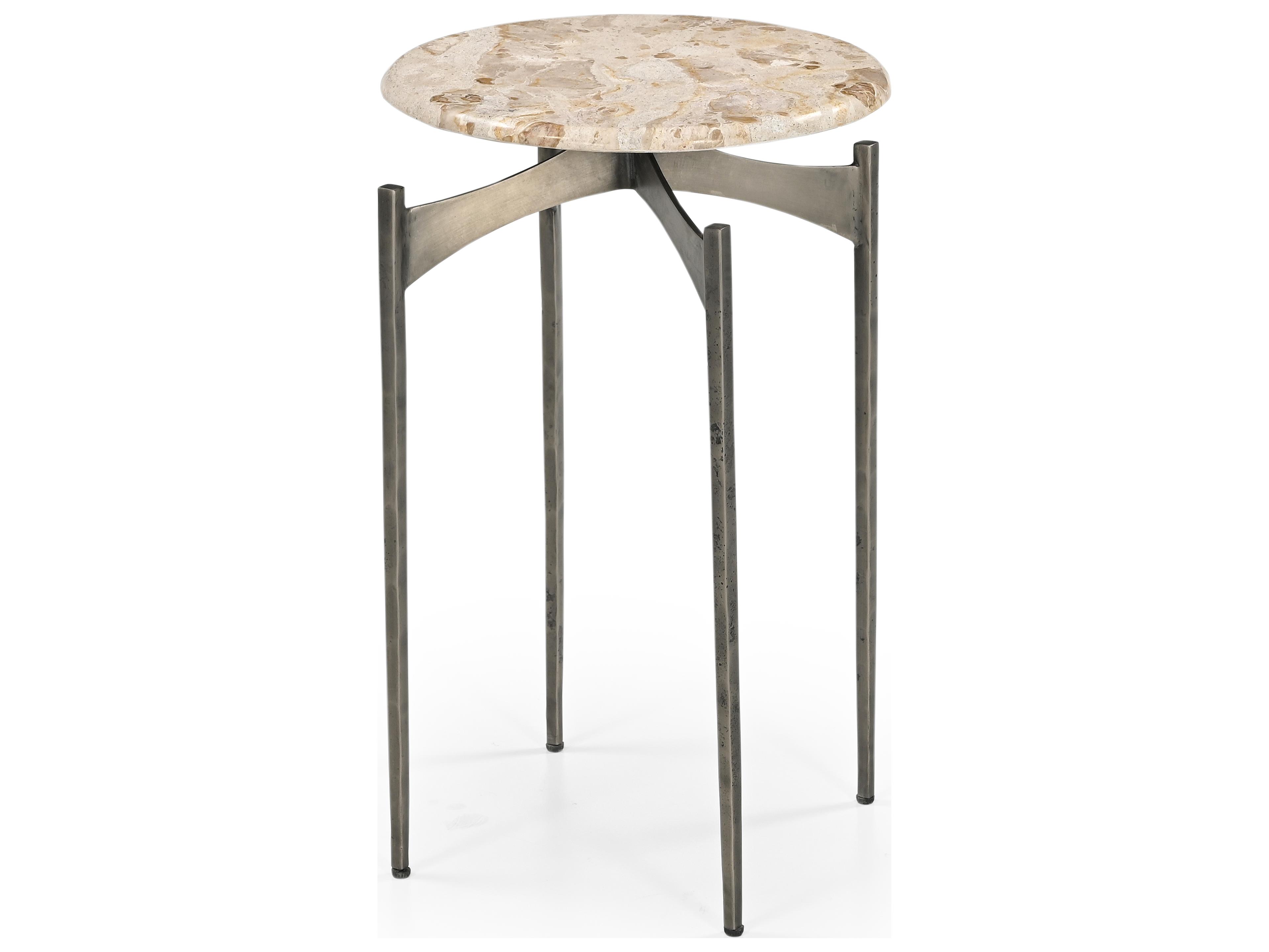 Bassett Mirror Thea Round Marble Brown End Table