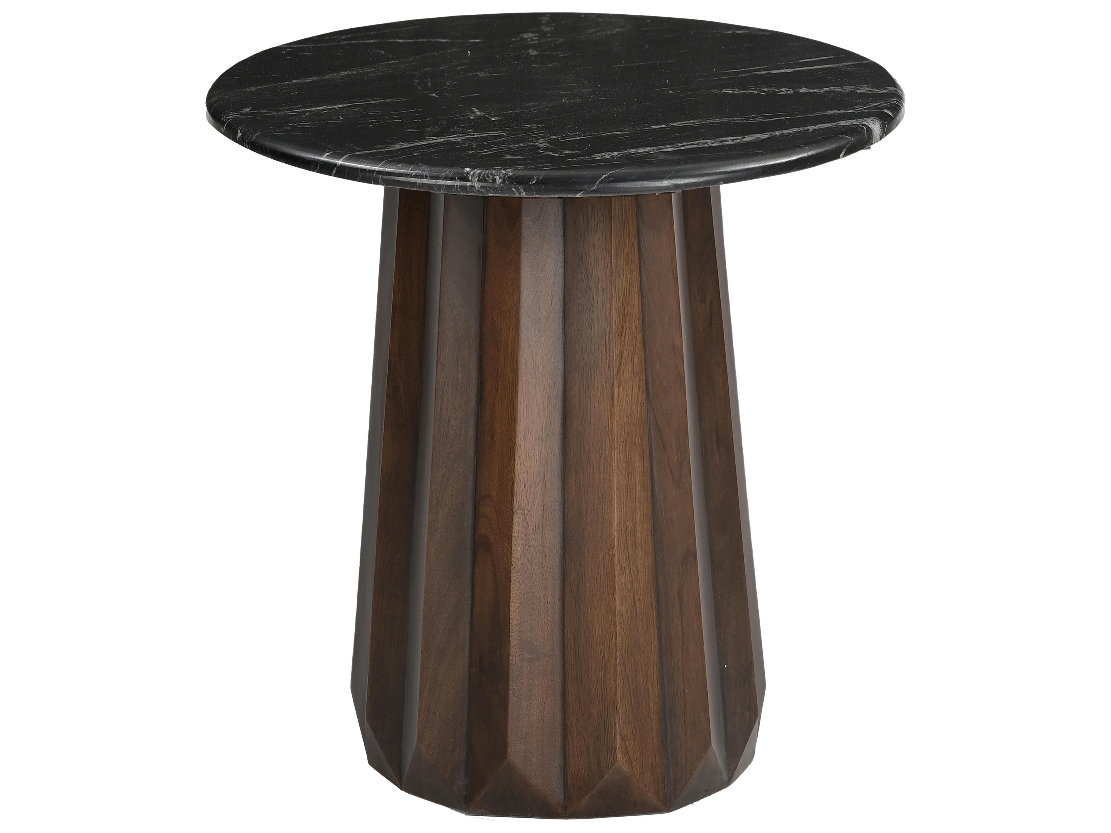 Round Marble Brown End Table