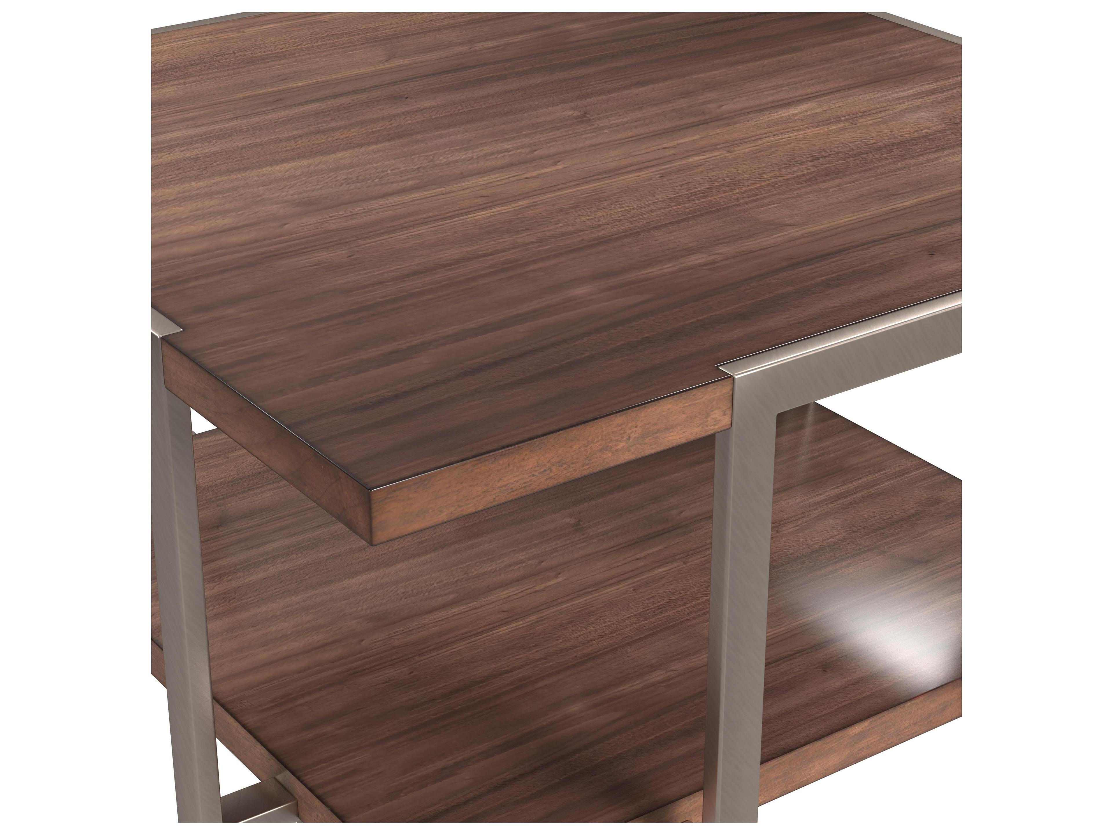 Bassett Mirror Brooke Square Wood Walnut Brushed Gold Cocktail Table