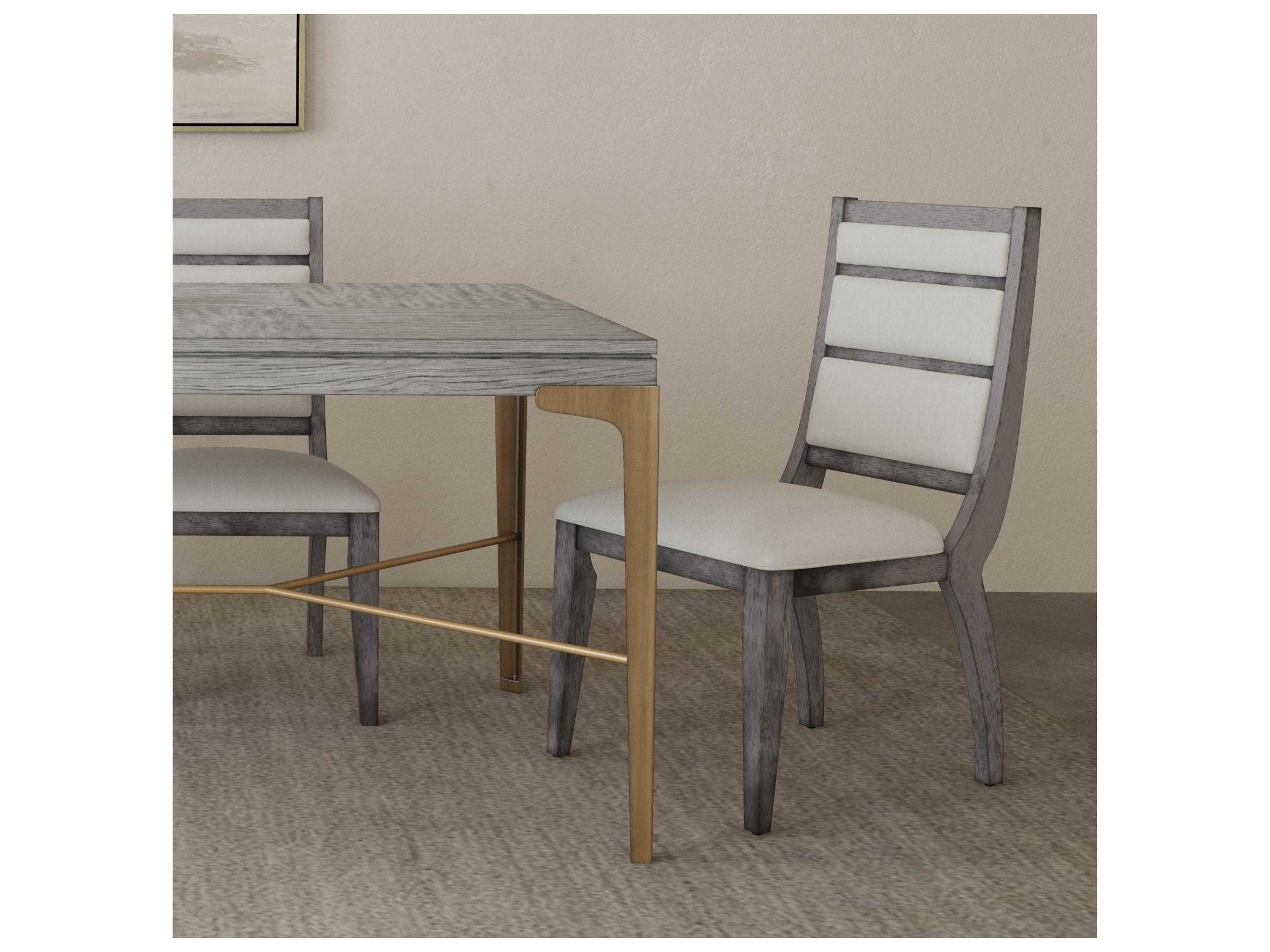 Bassett Mirror Nylah Oak Wood Gray Upholstered Side Dining Chair Set of 2