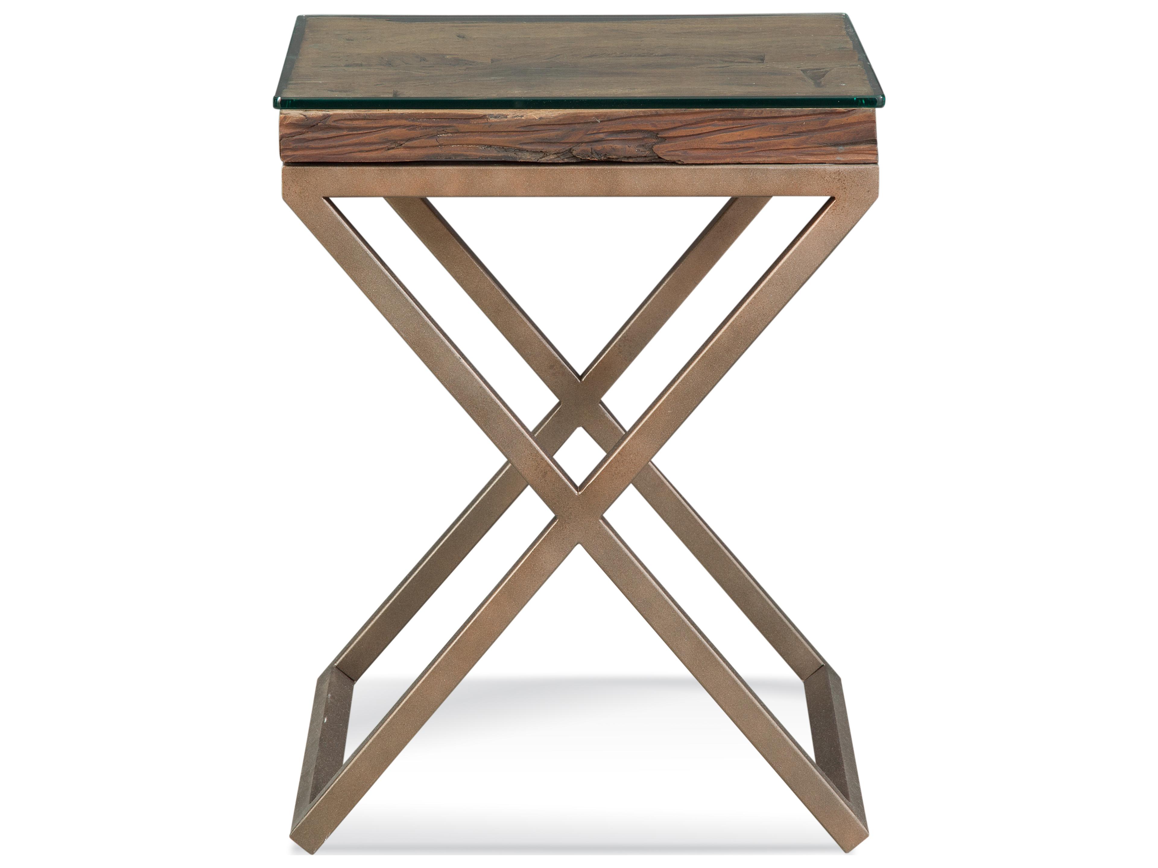 Cambria Square Glass Bronze Reclaimed Wood End Table