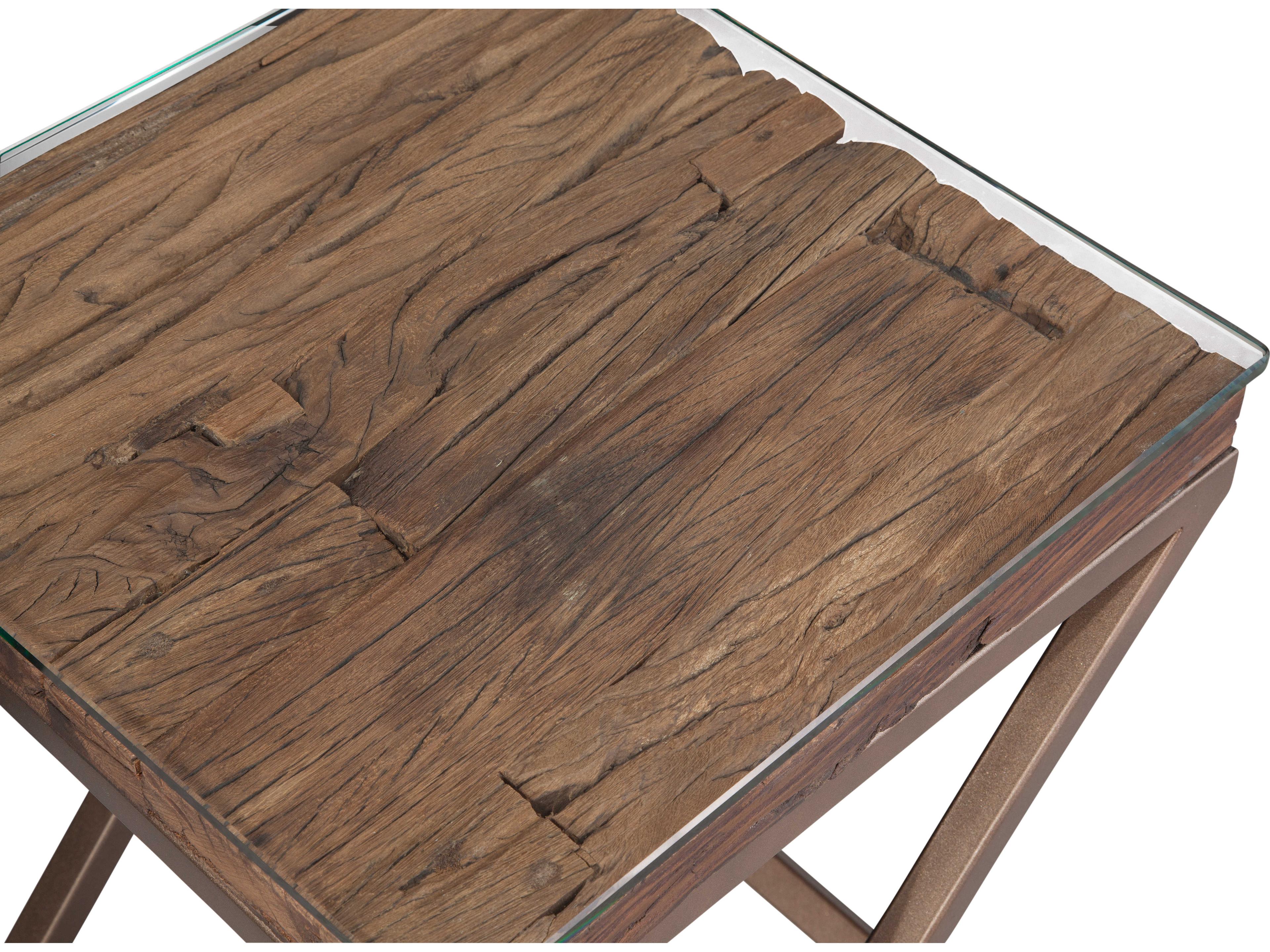 Bassett Mirror Cambria Square Glass Bronze Reclaimed Wood End Table