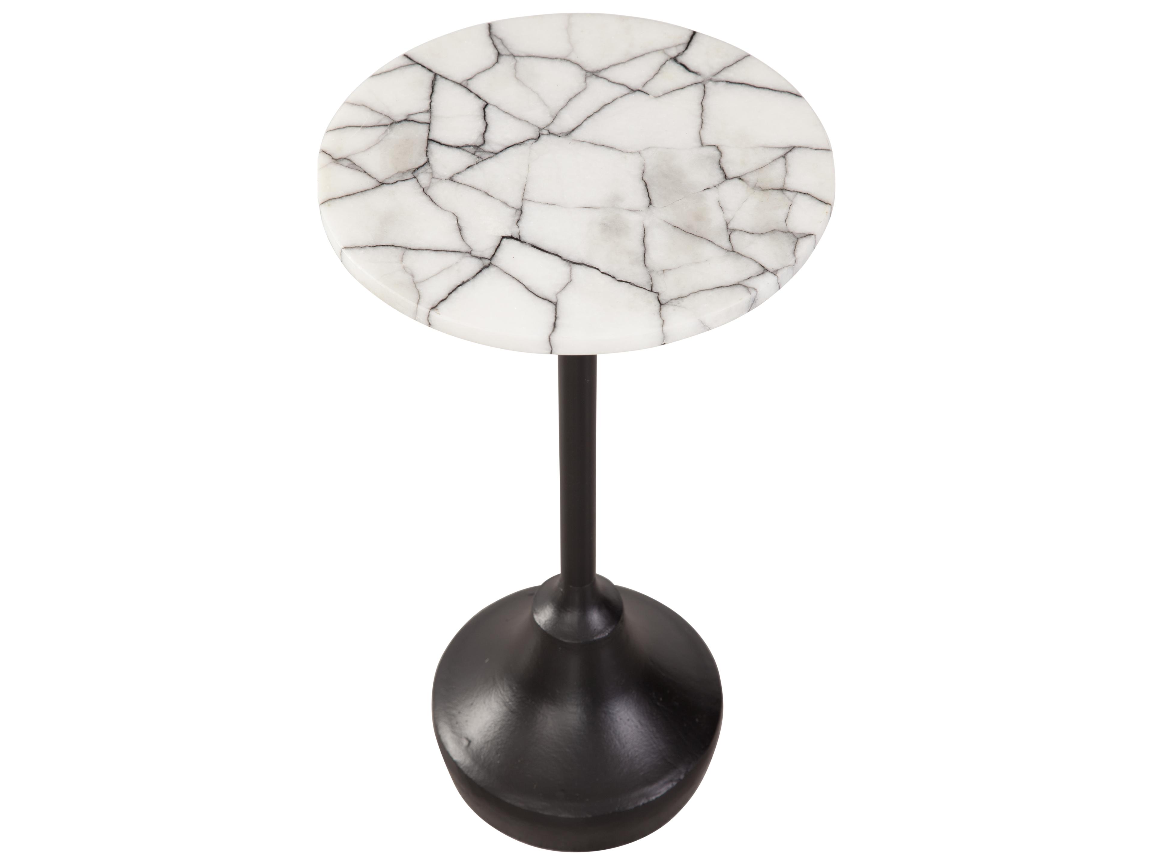 Bassett Mirror Talley Round Black Metal White Marble End Table