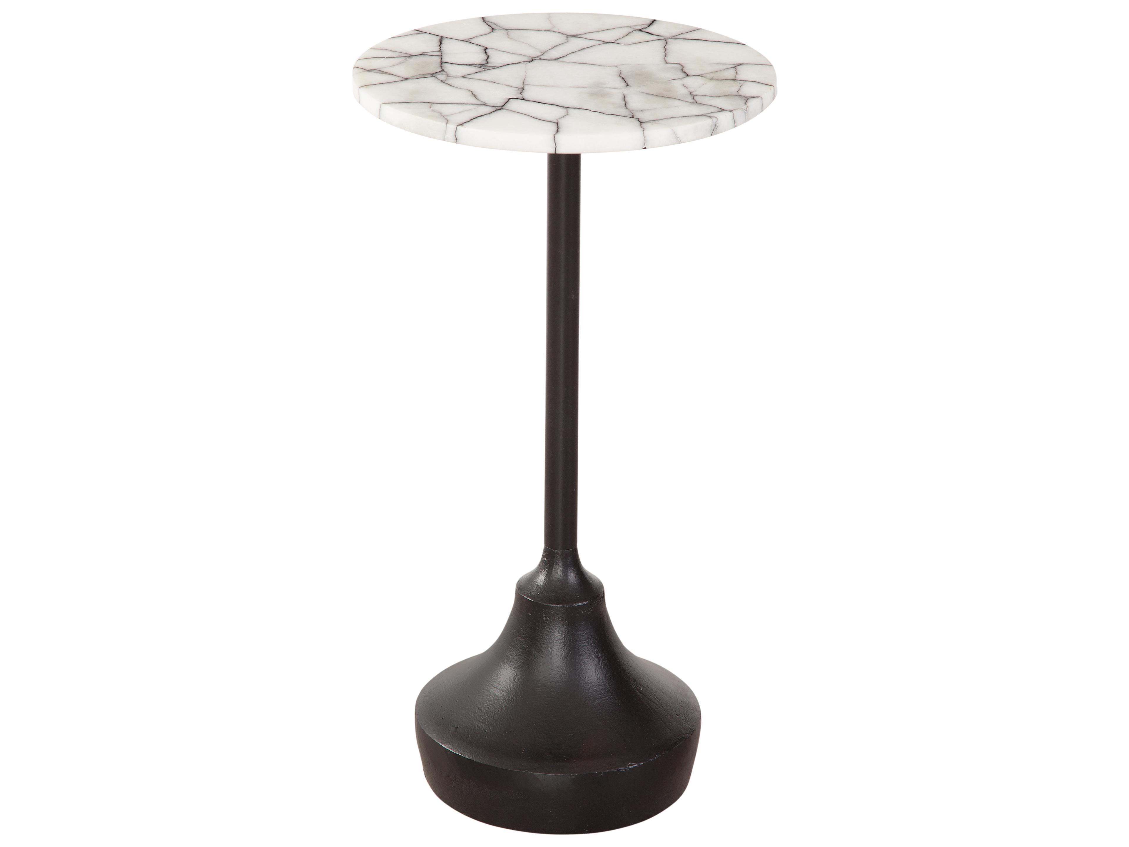 Bassett Mirror Talley Round Black Metal White Marble End Table