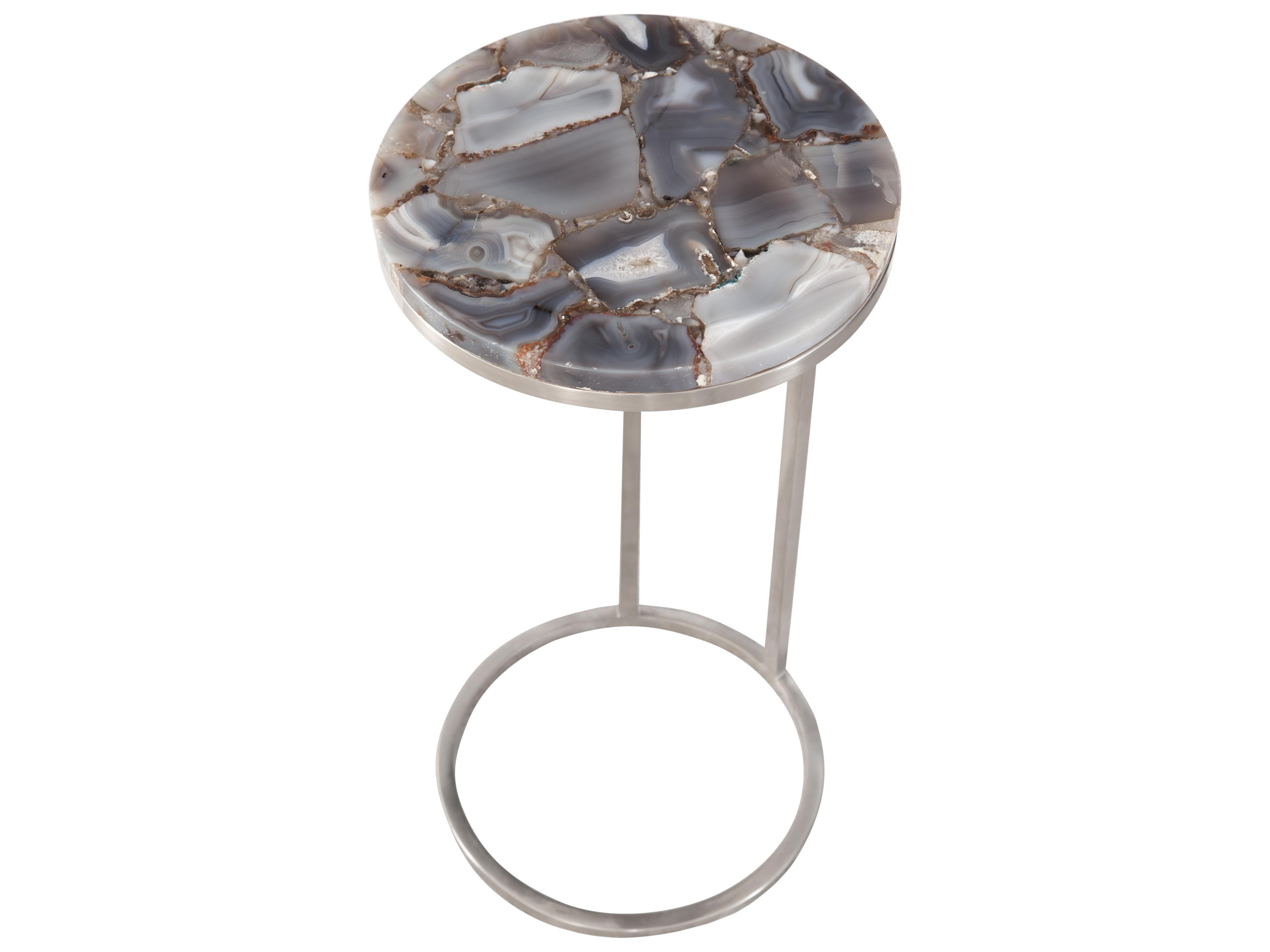 McCoy Round Stone Grey Agate Brushed Nickel End Table