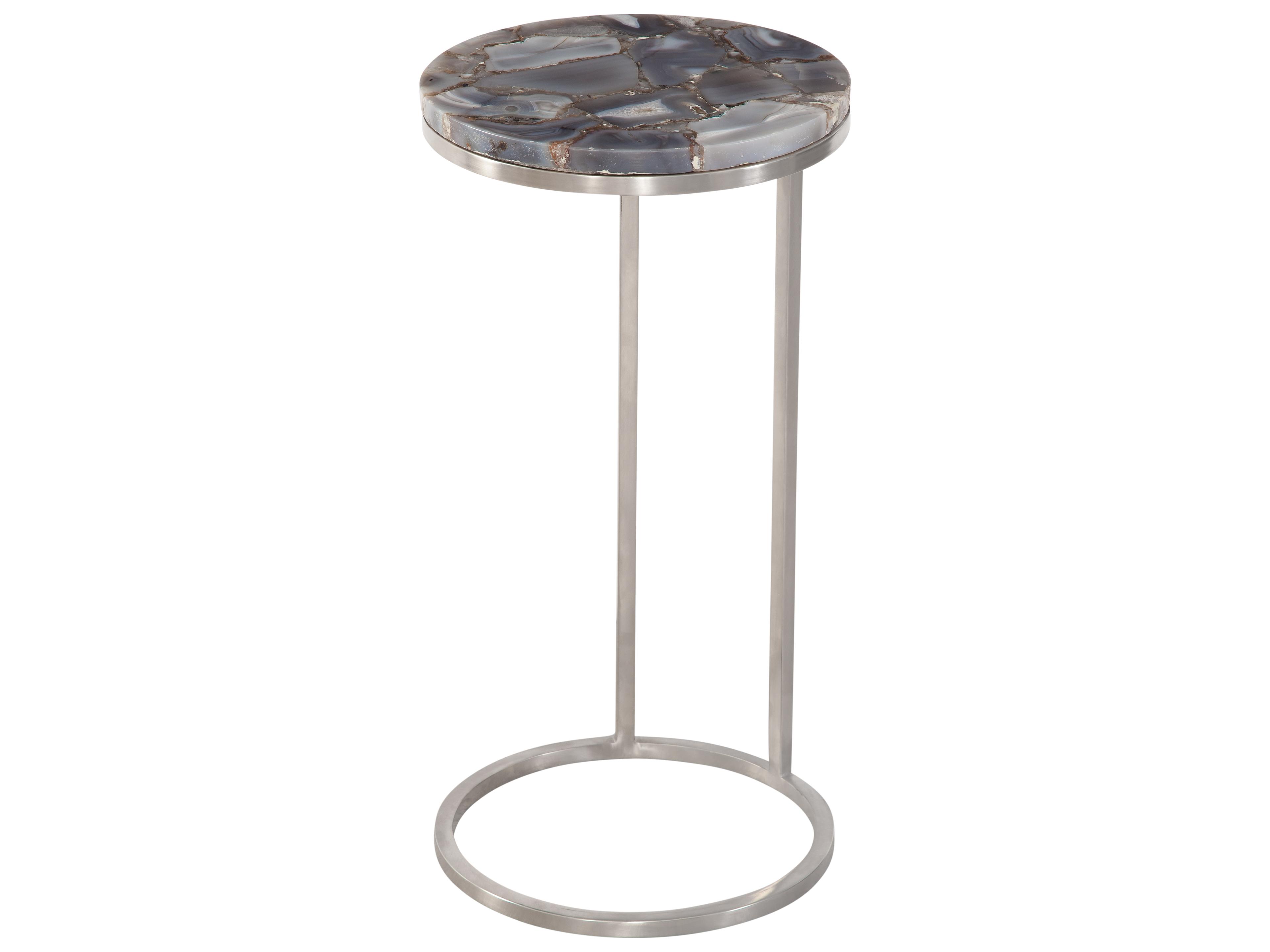 Bassett Mirror McCoy Round Stone Grey Agate Brushed Nickel End Table
