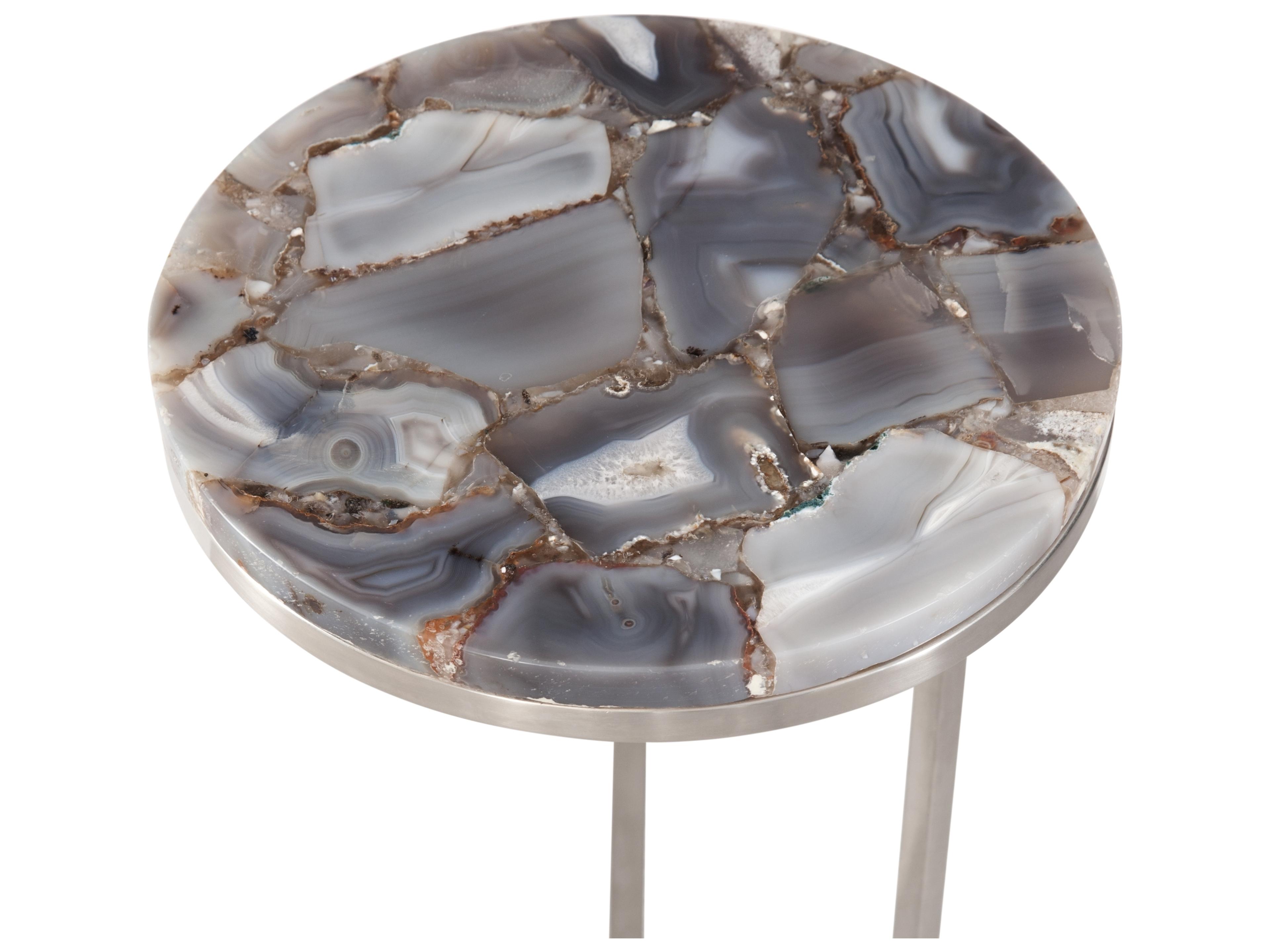 Bassett Mirror McCoy Round Stone Grey Agate Brushed Nickel End Table