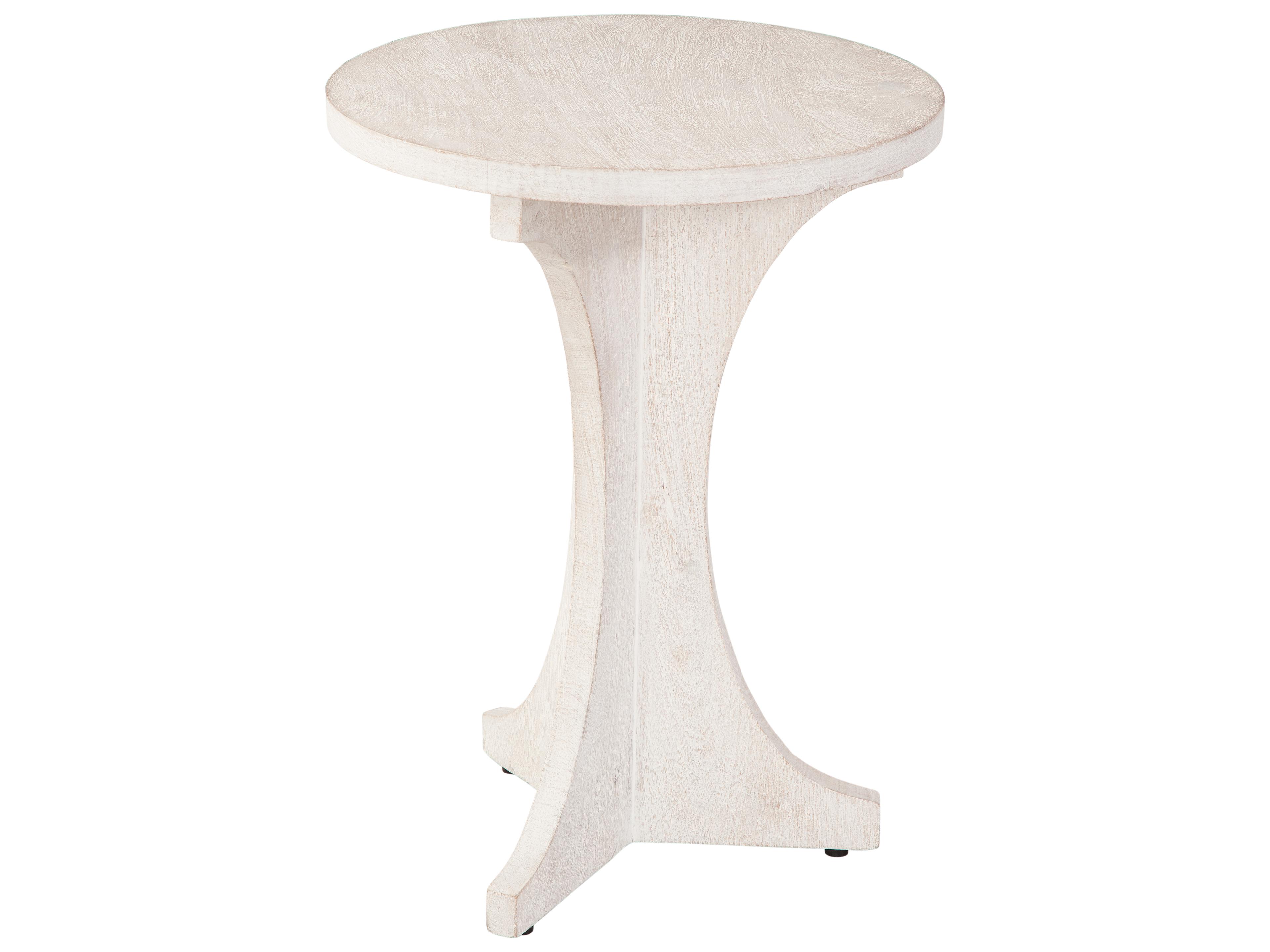 Bassett Mirror Tait Round Wood Sandblasted White End Table
