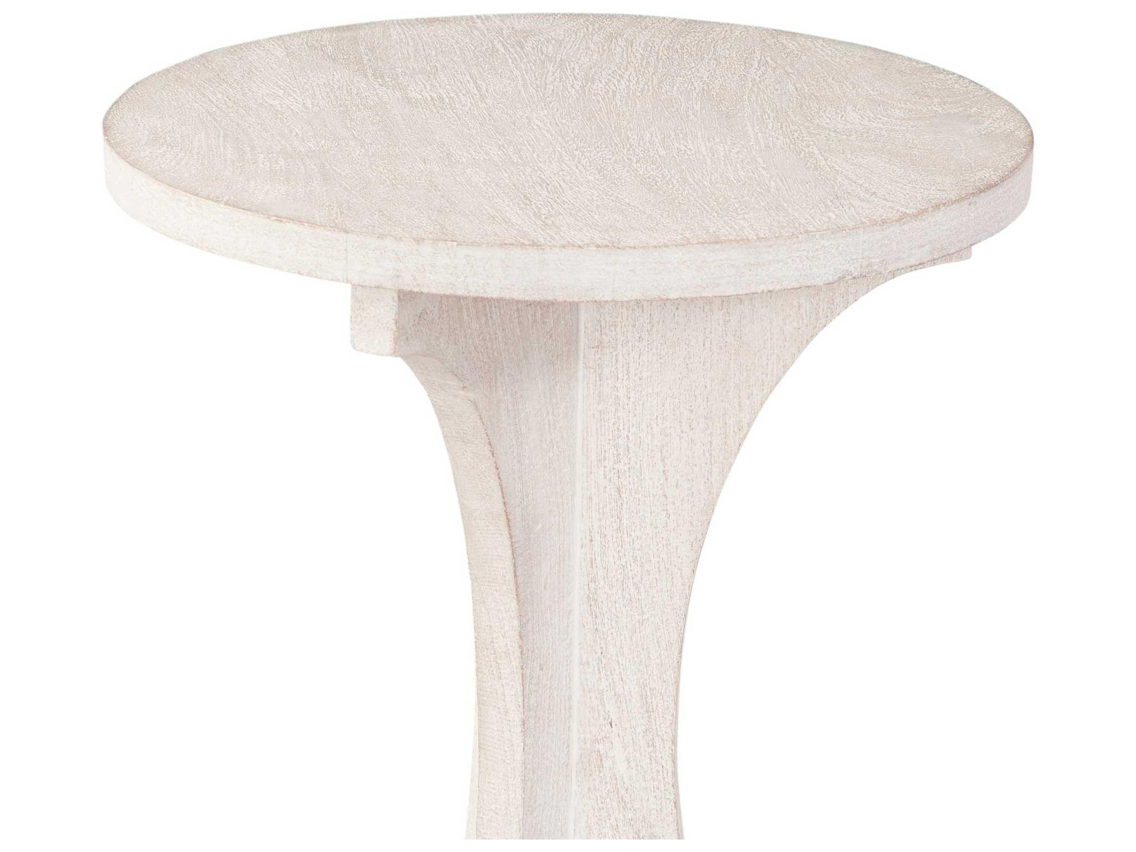 Bassett Mirror Tait Round Wood Sandblasted White End Table
