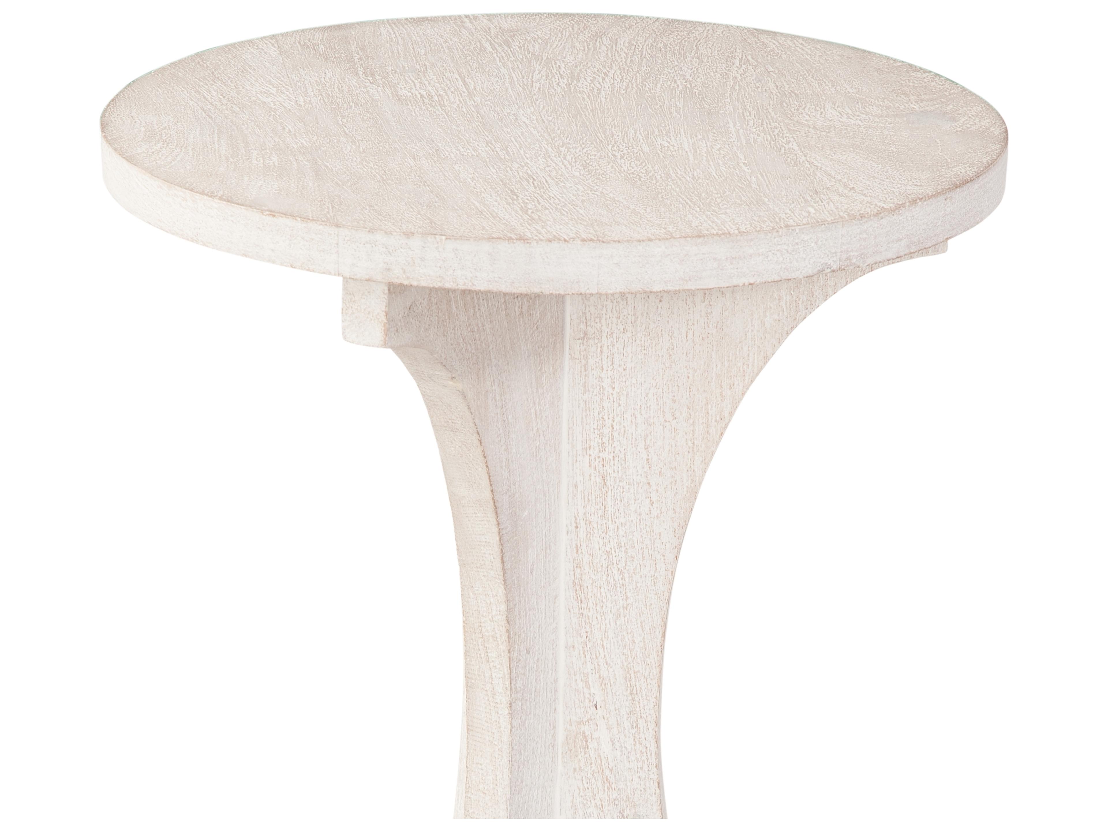 Bassett Mirror Tait Round Wood Sandblasted White End Table