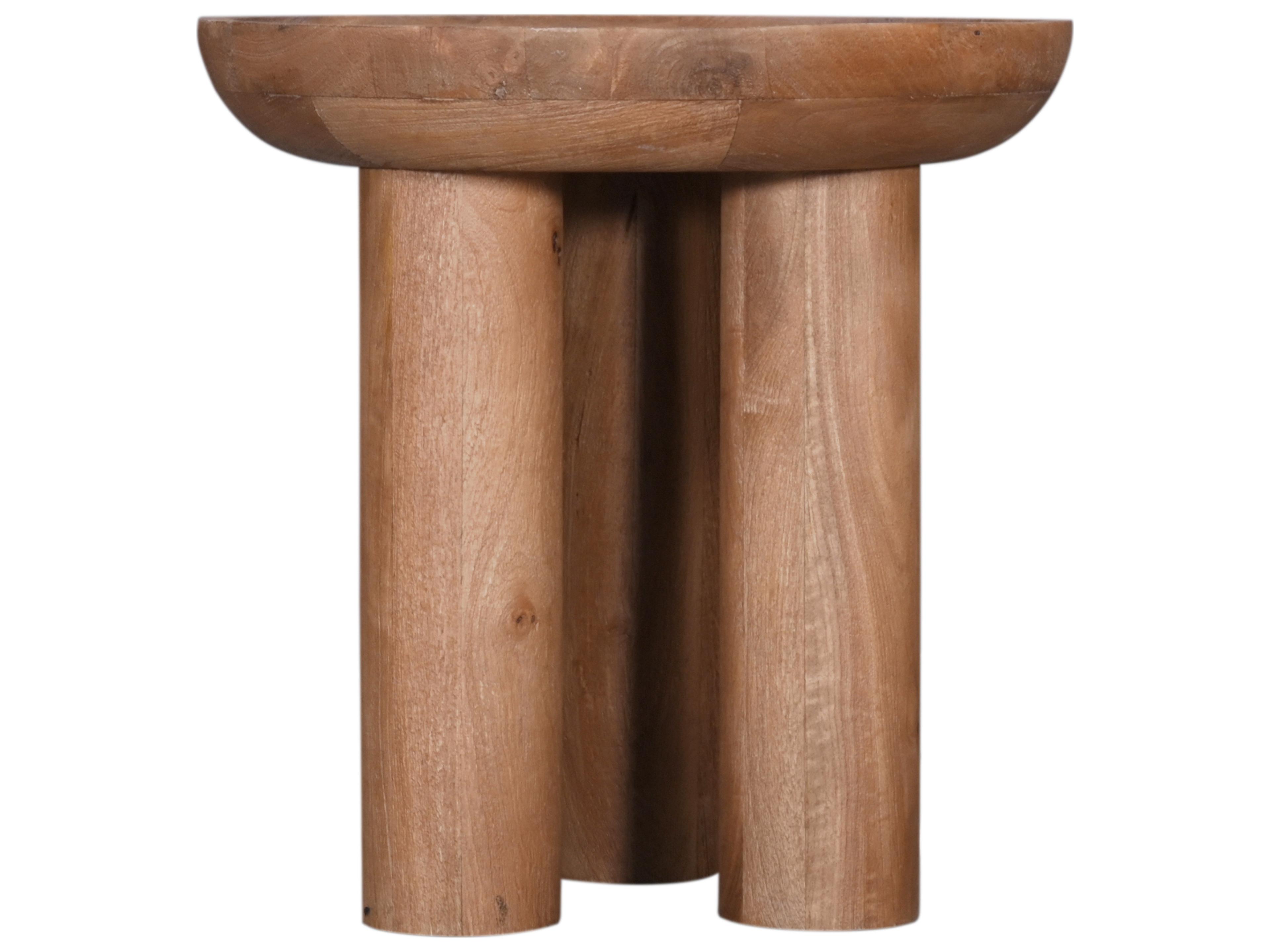 Blair Round Wood Natural Mango Sandblasting End Table