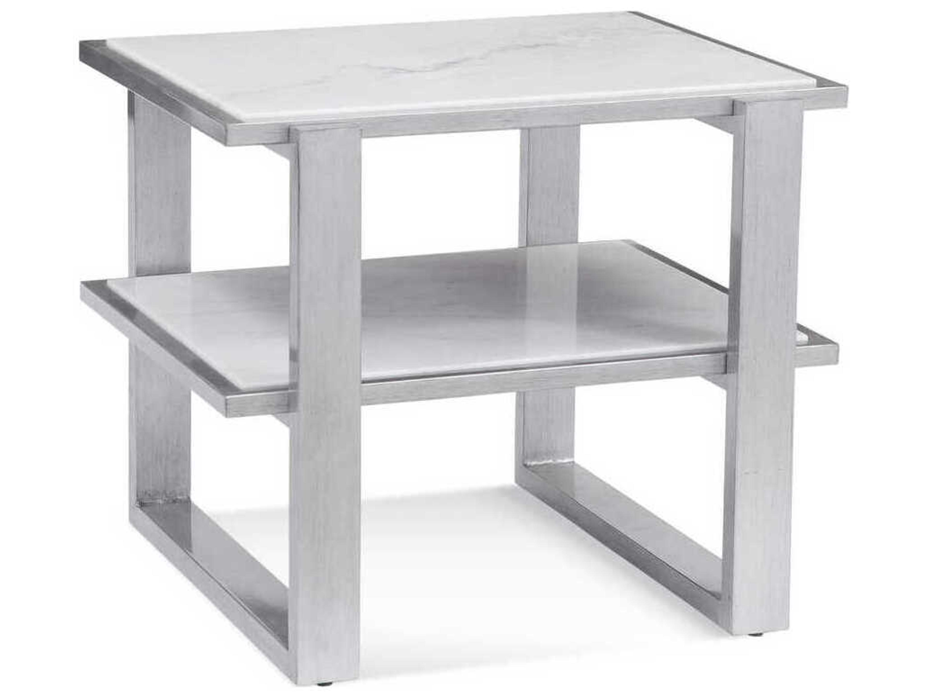 Bassett Mirror Hessie Rectangular Silver White Marble End Table