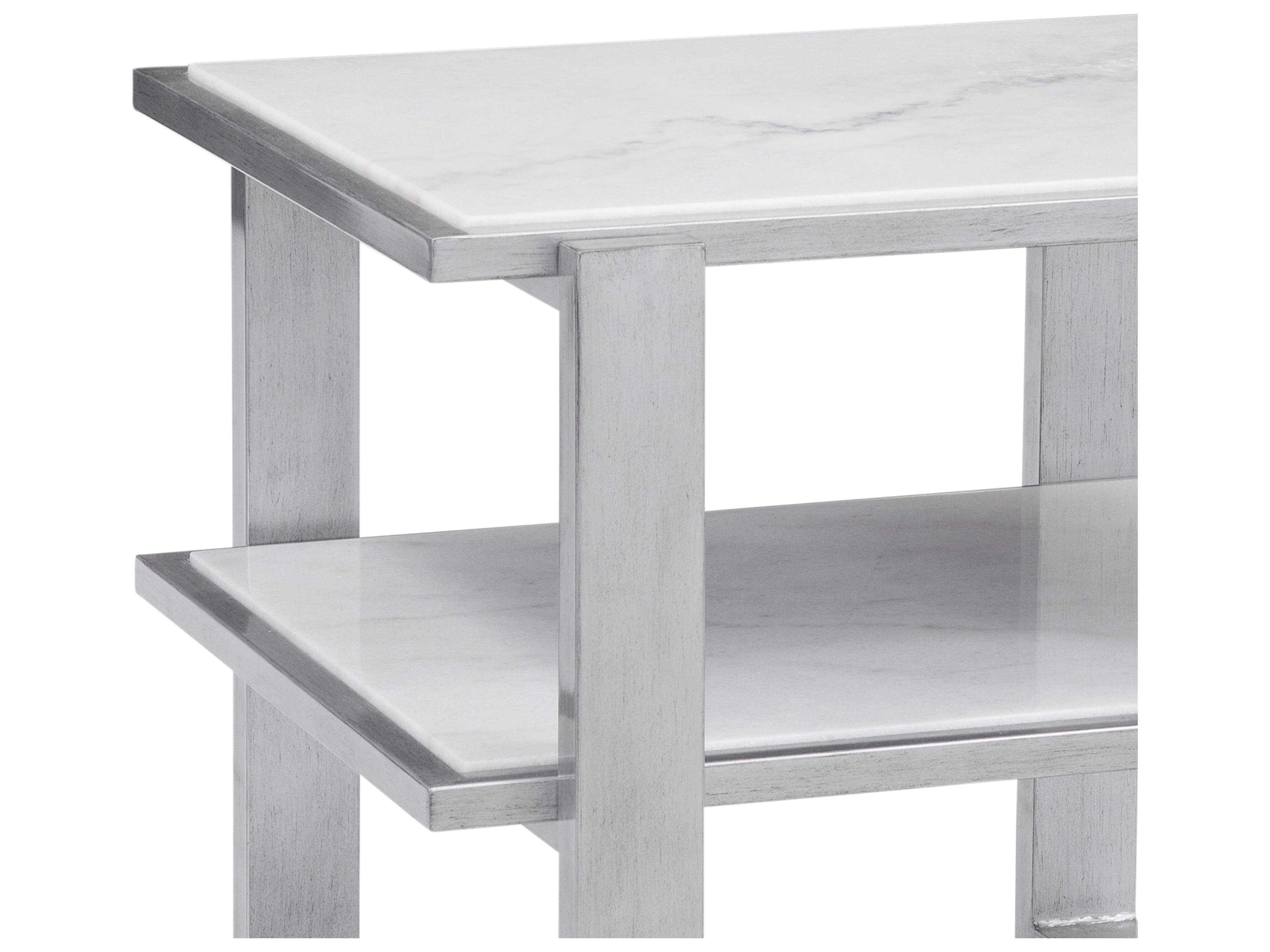 Bassett Mirror Hessie Rectangular Silver White Marble End Table