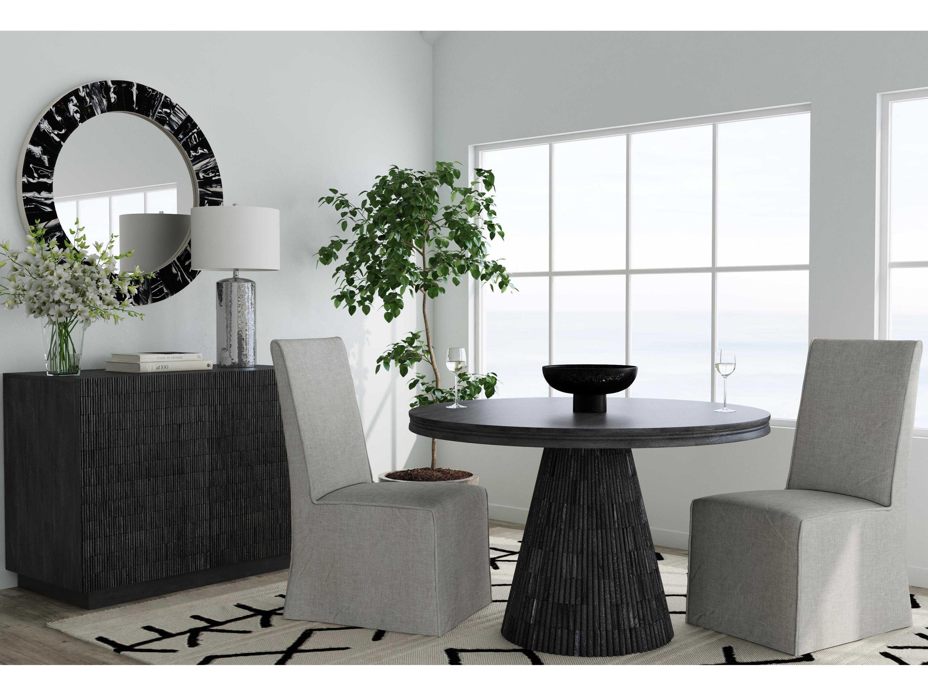 Bassett Mirror Gaines Round Wood Sandblasted Black Wash Dining Table