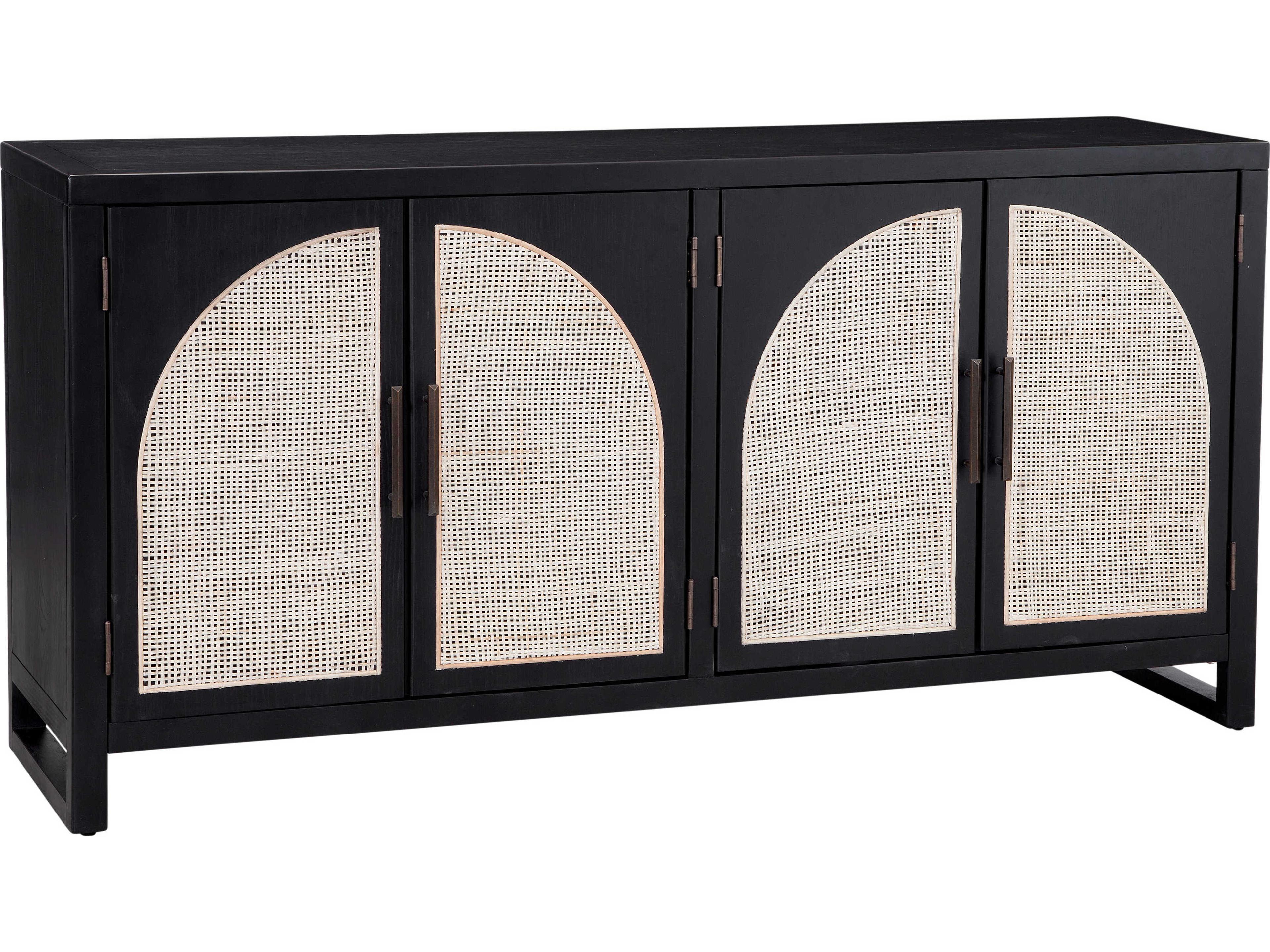 Ashton 65-Inch Oak Wood Sideboard Matte Black with Cane Doors