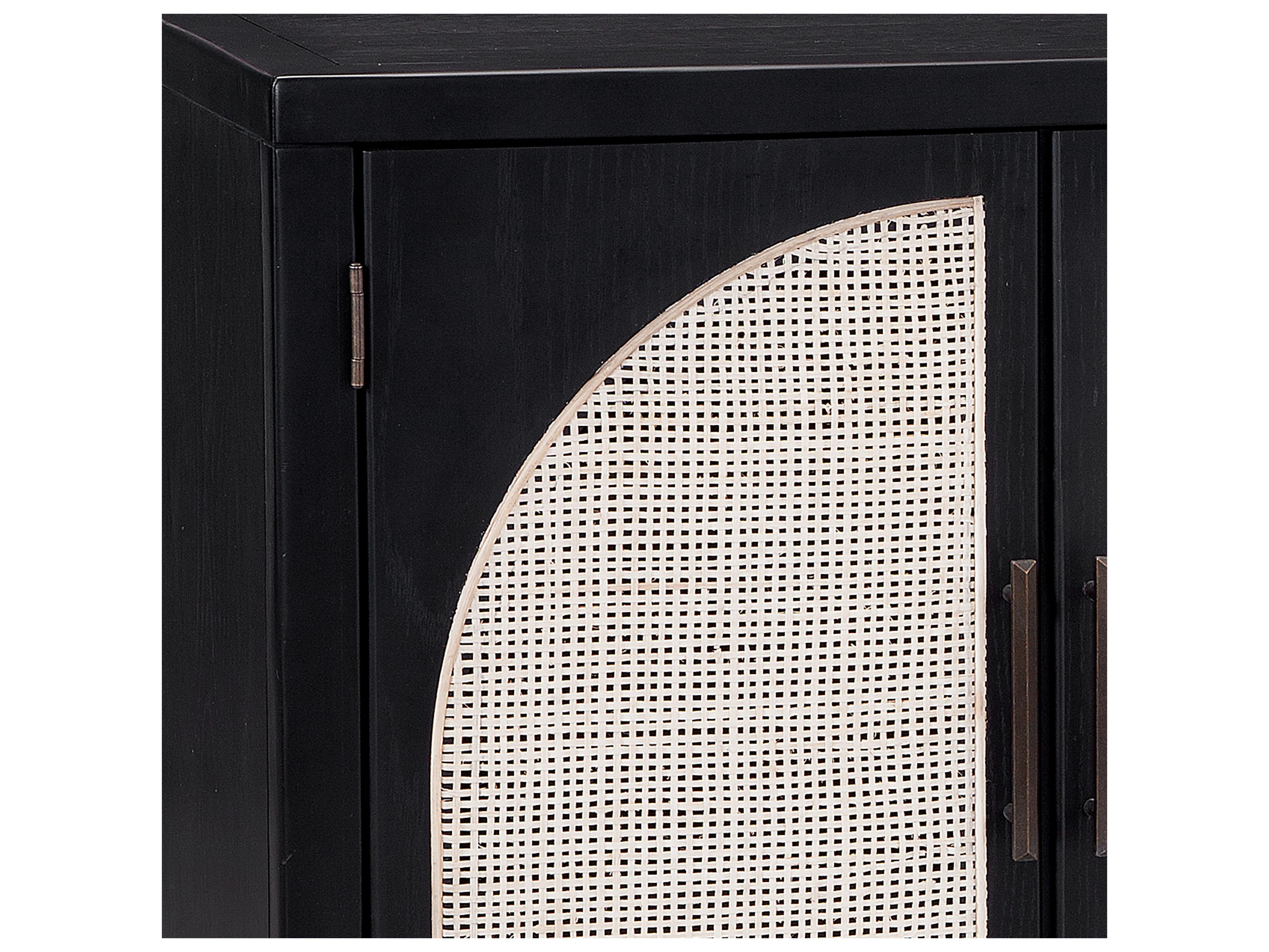 Bassett Mirror Ashton 65" Oak Wood Matte Black Natural Box Weave Cane Sideboard