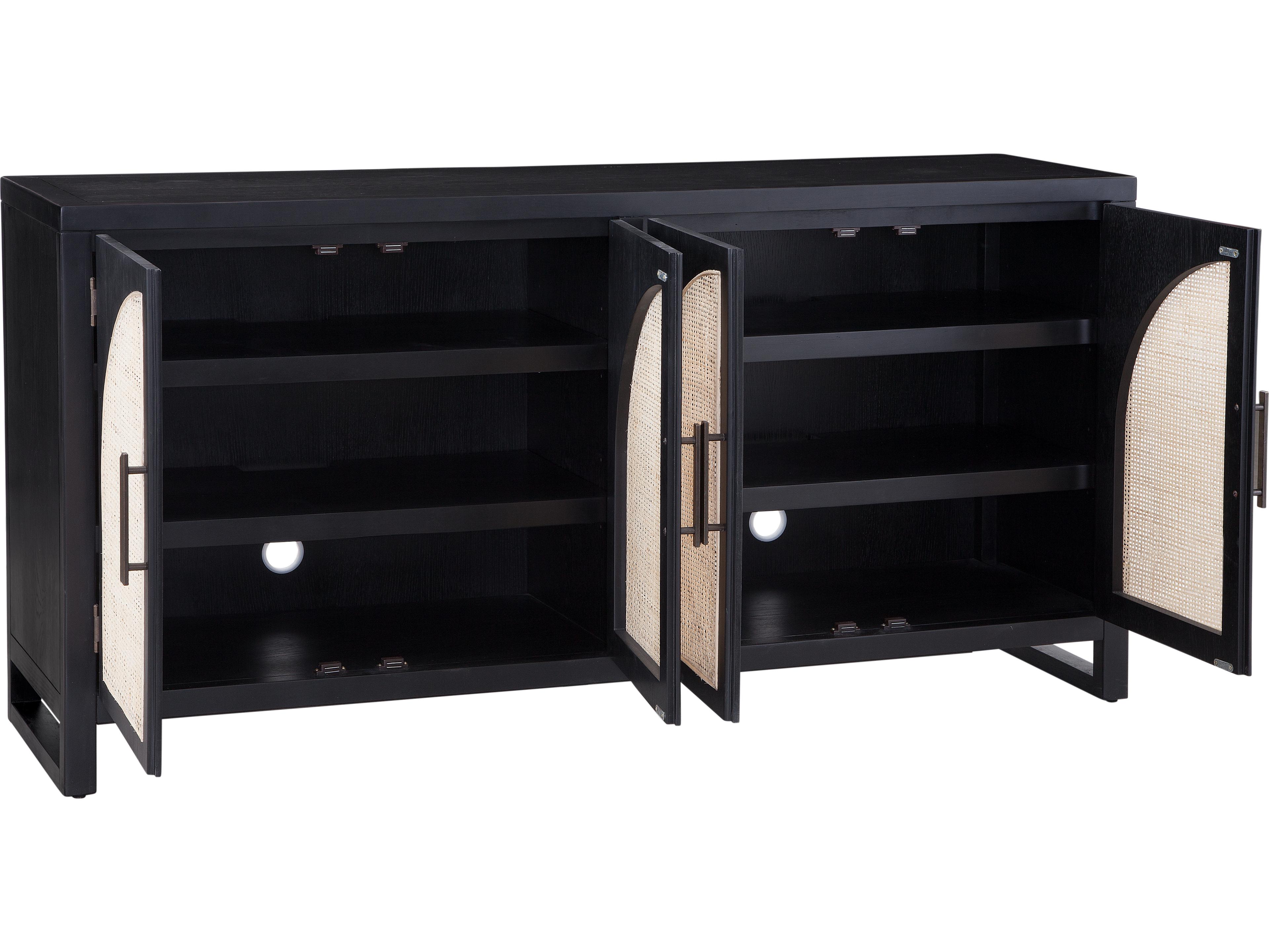 Bassett Mirror Ashton 65" Oak Wood Matte Black Natural Box Weave Cane Sideboard