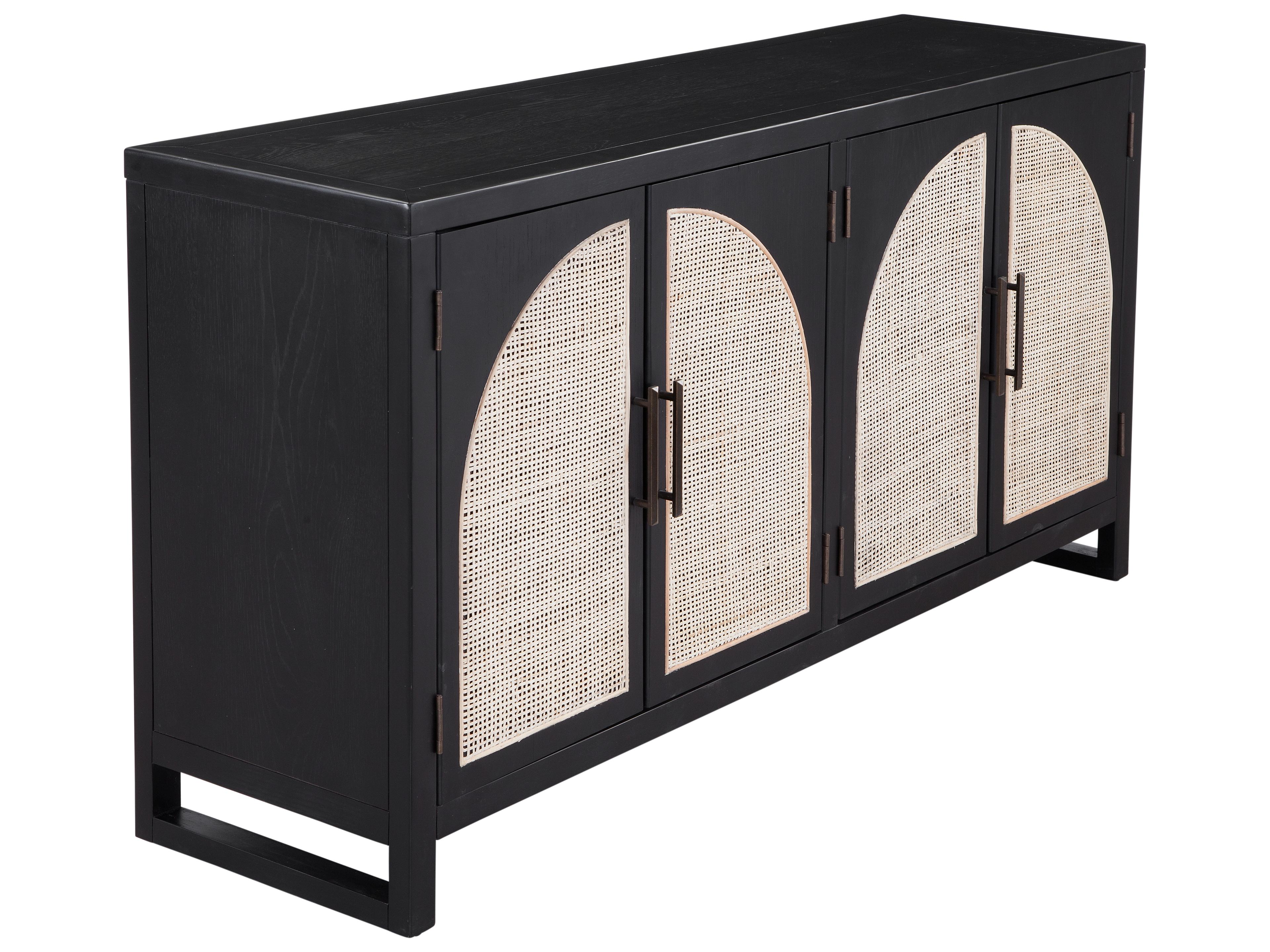 Bassett Mirror Ashton 65" Oak Wood Matte Black Natural Box Weave Cane Sideboard