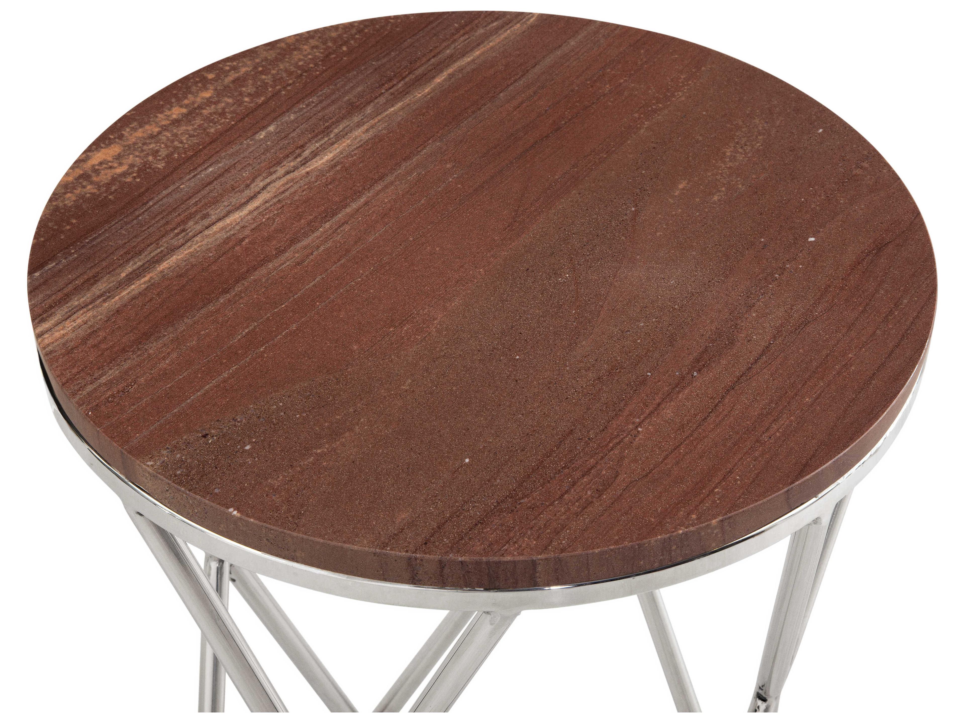 Bassett Mirror Thiago Round Red Marble Chrome End Table