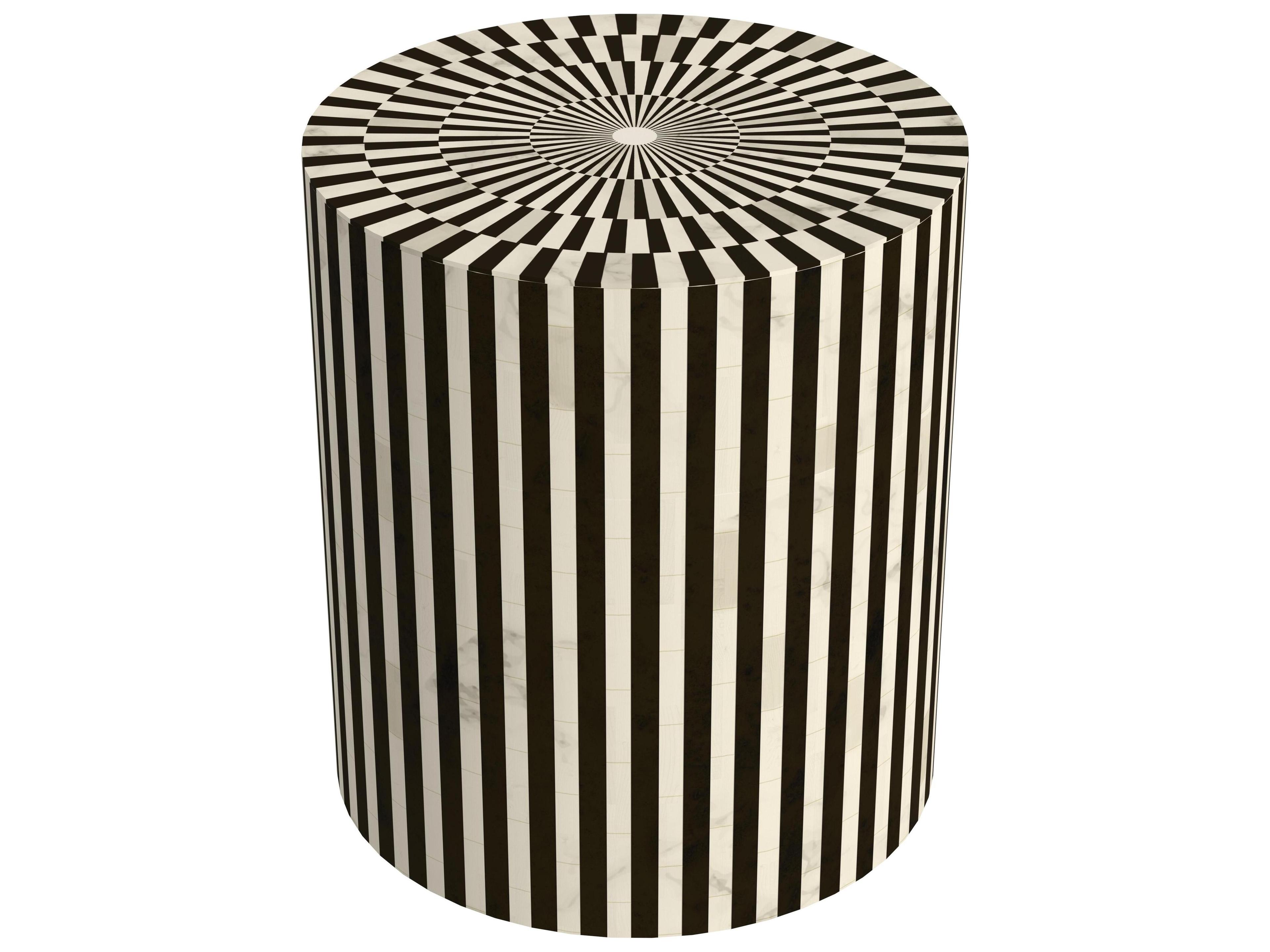 Teague Round Black White Bone End Table