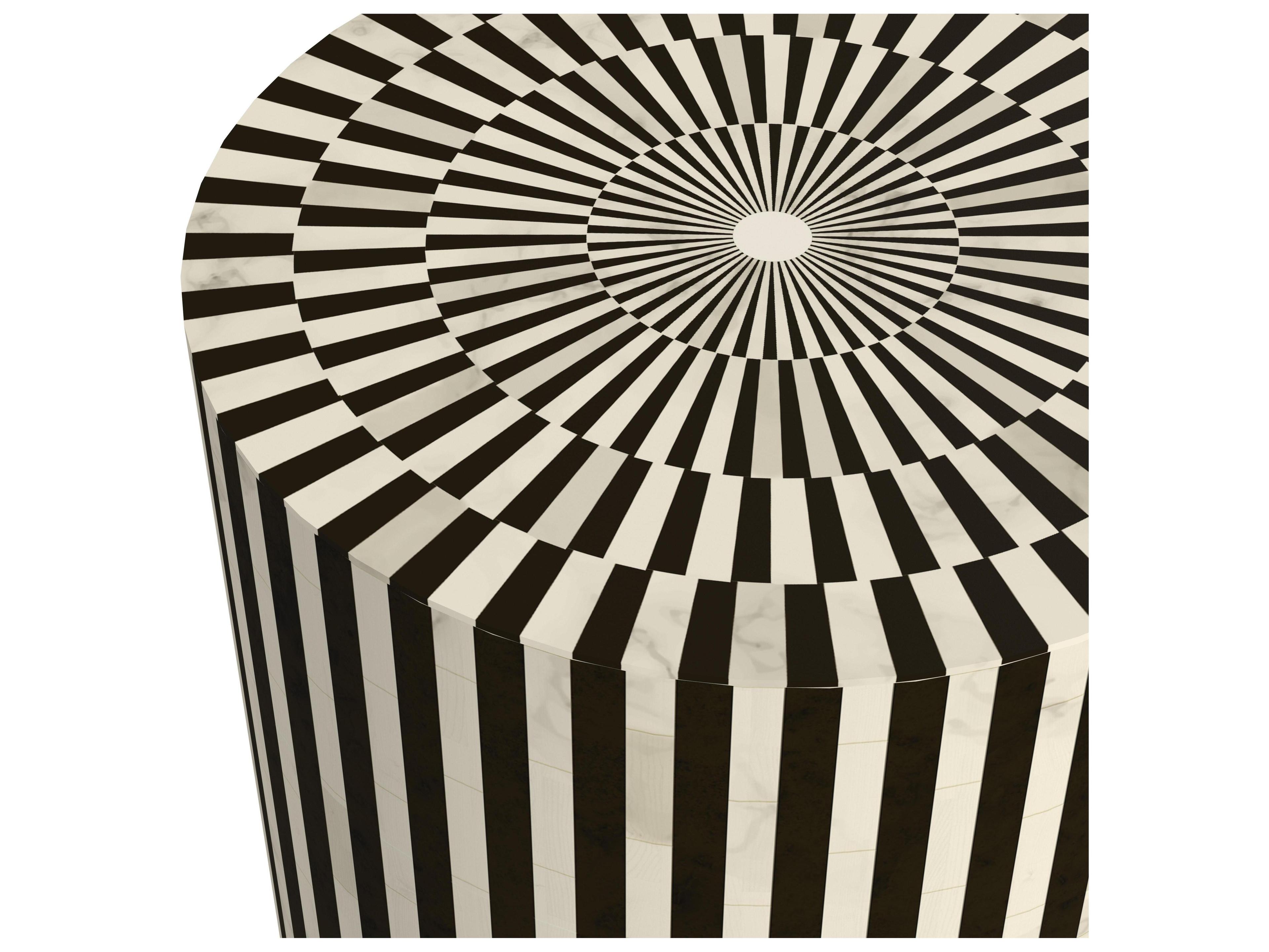 Bassett Mirror Teague Round Black White Bone End Table