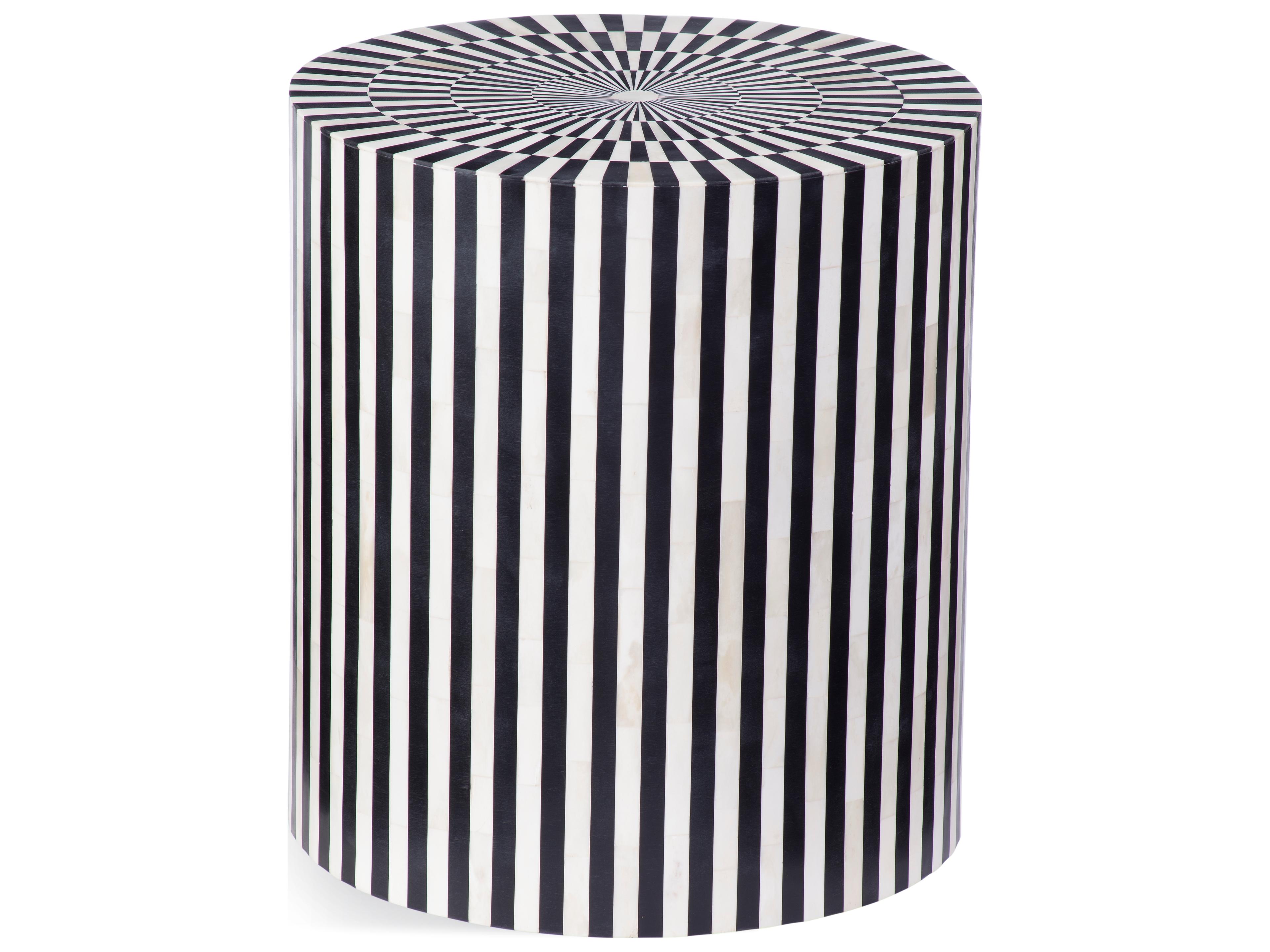 Bassett Mirror Teague Round Black White Bone End Table