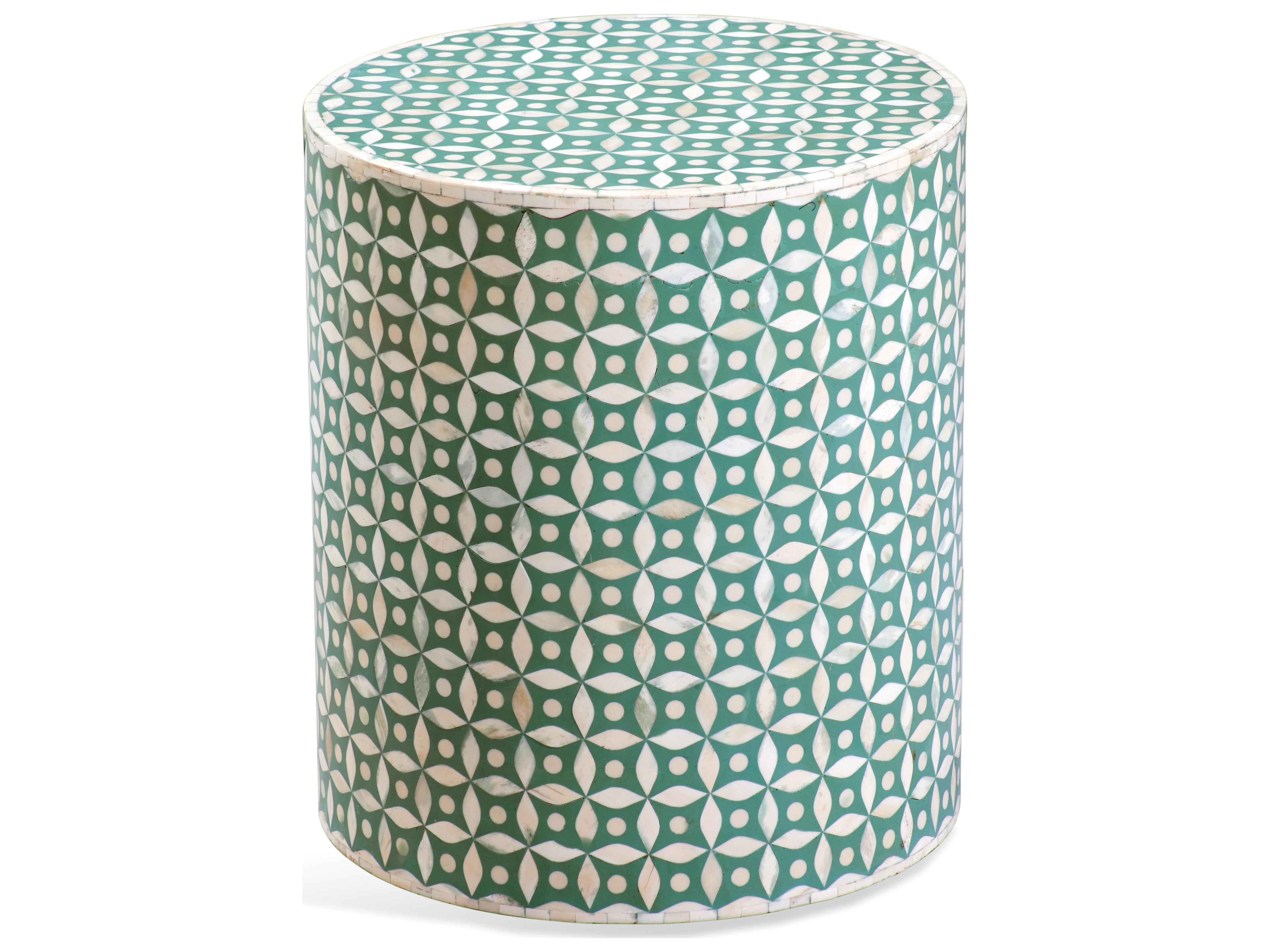 Bassett Mirror Finch Round Ivory Green End Table