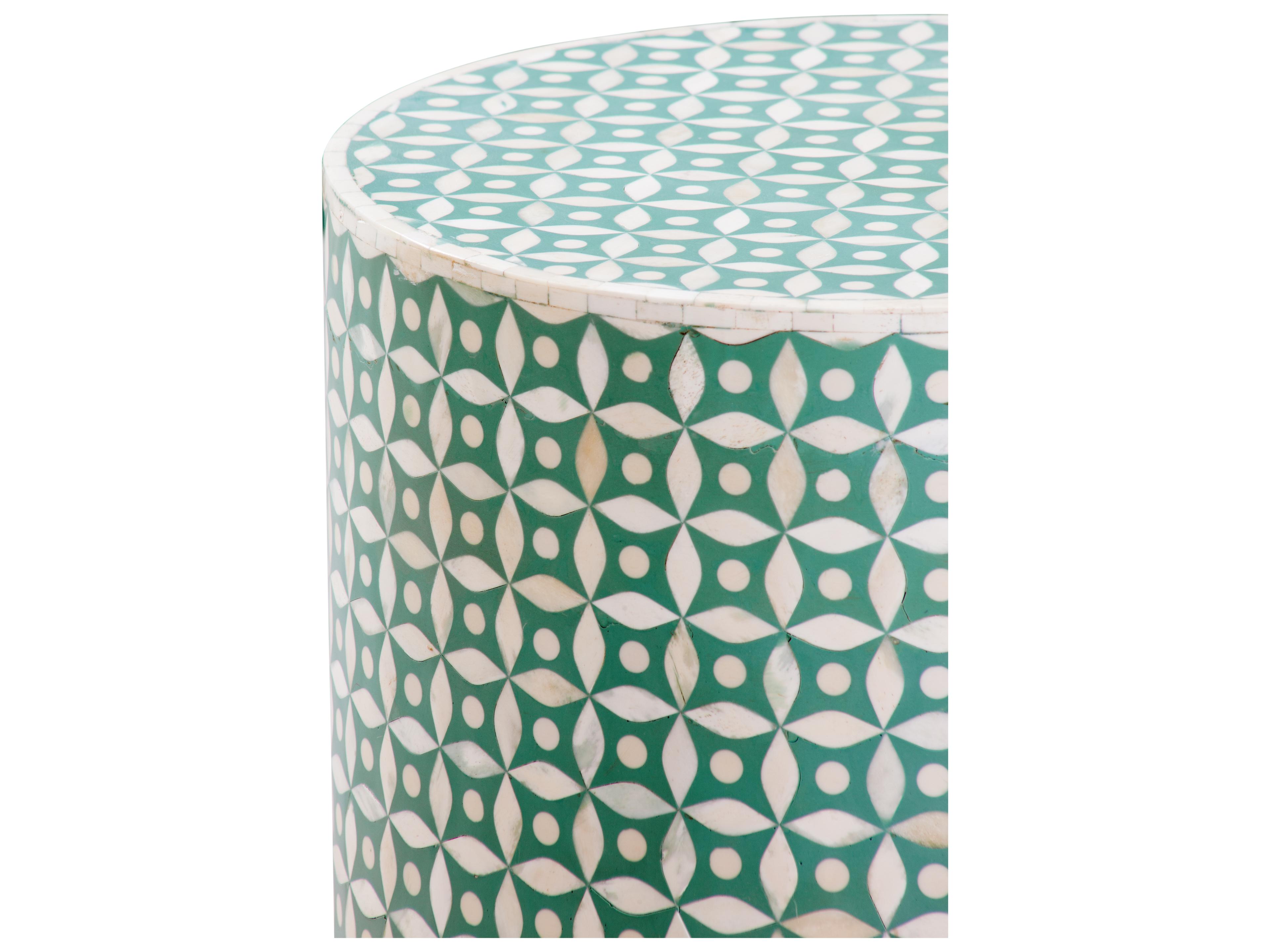 Bassett Mirror Finch Round Ivory Green End Table