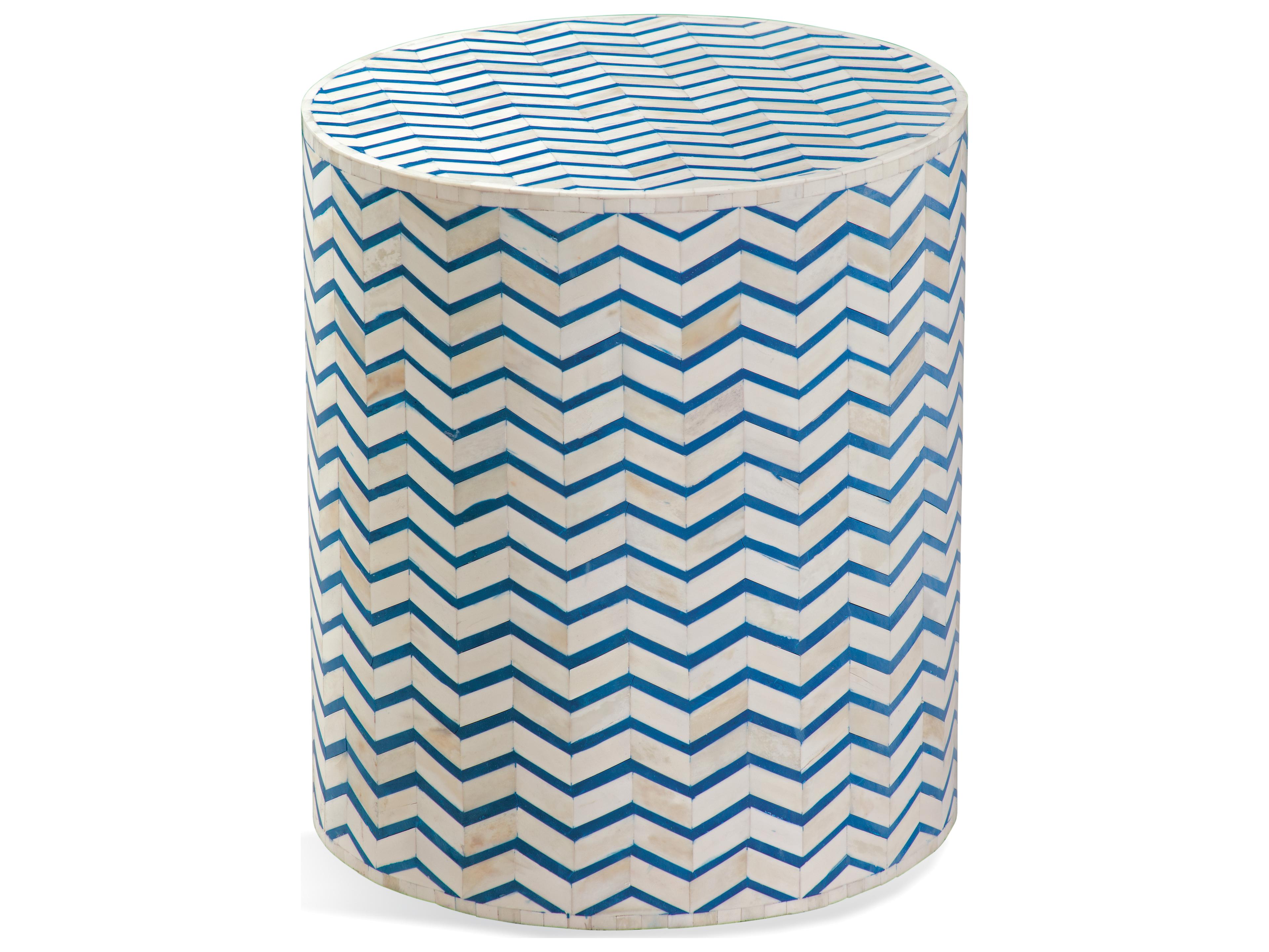 Bassett Mirror Aden Round Ivory Blue End Table