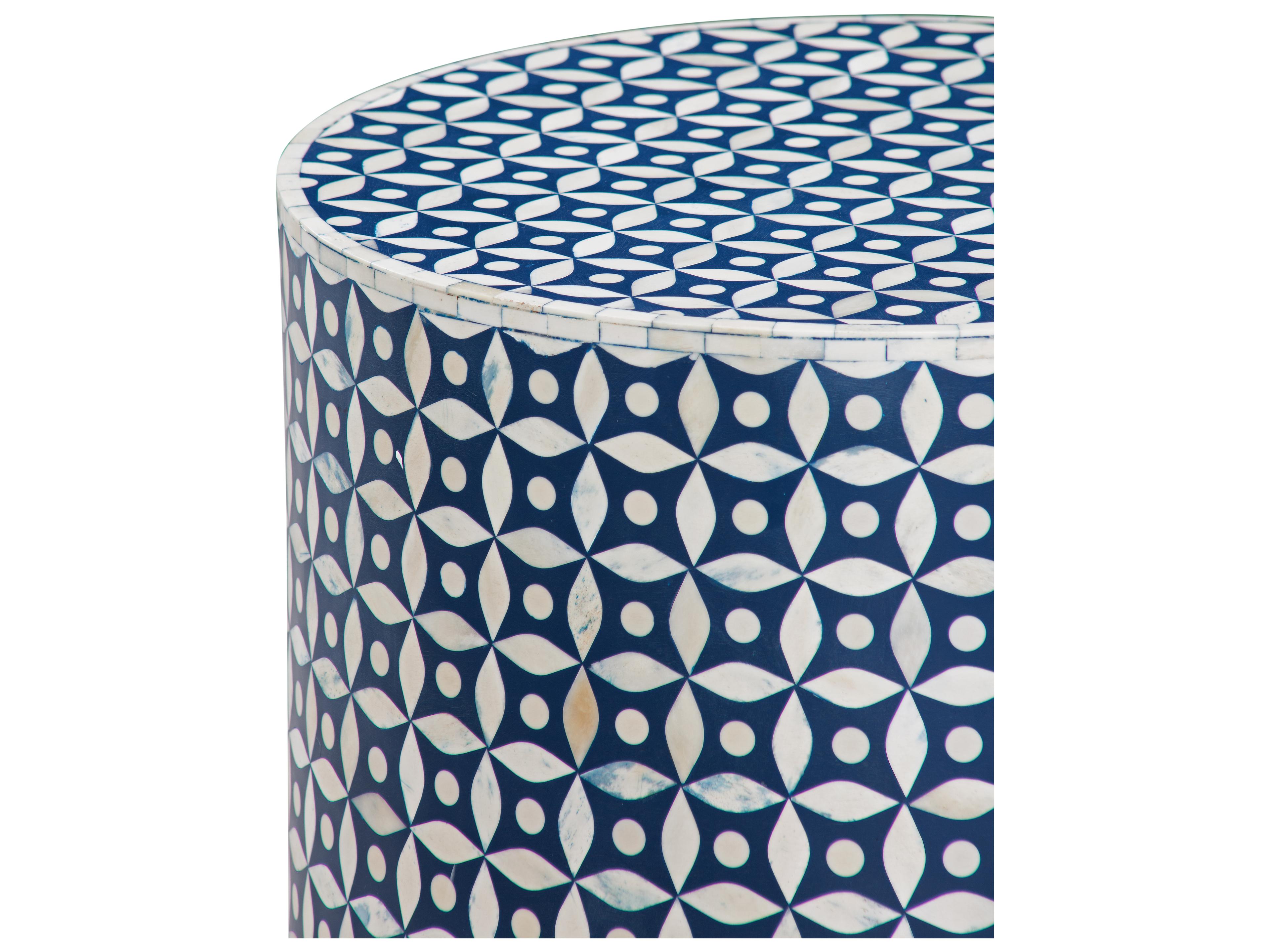 Bassett Mirror Attic Round Ivory Blue End Table