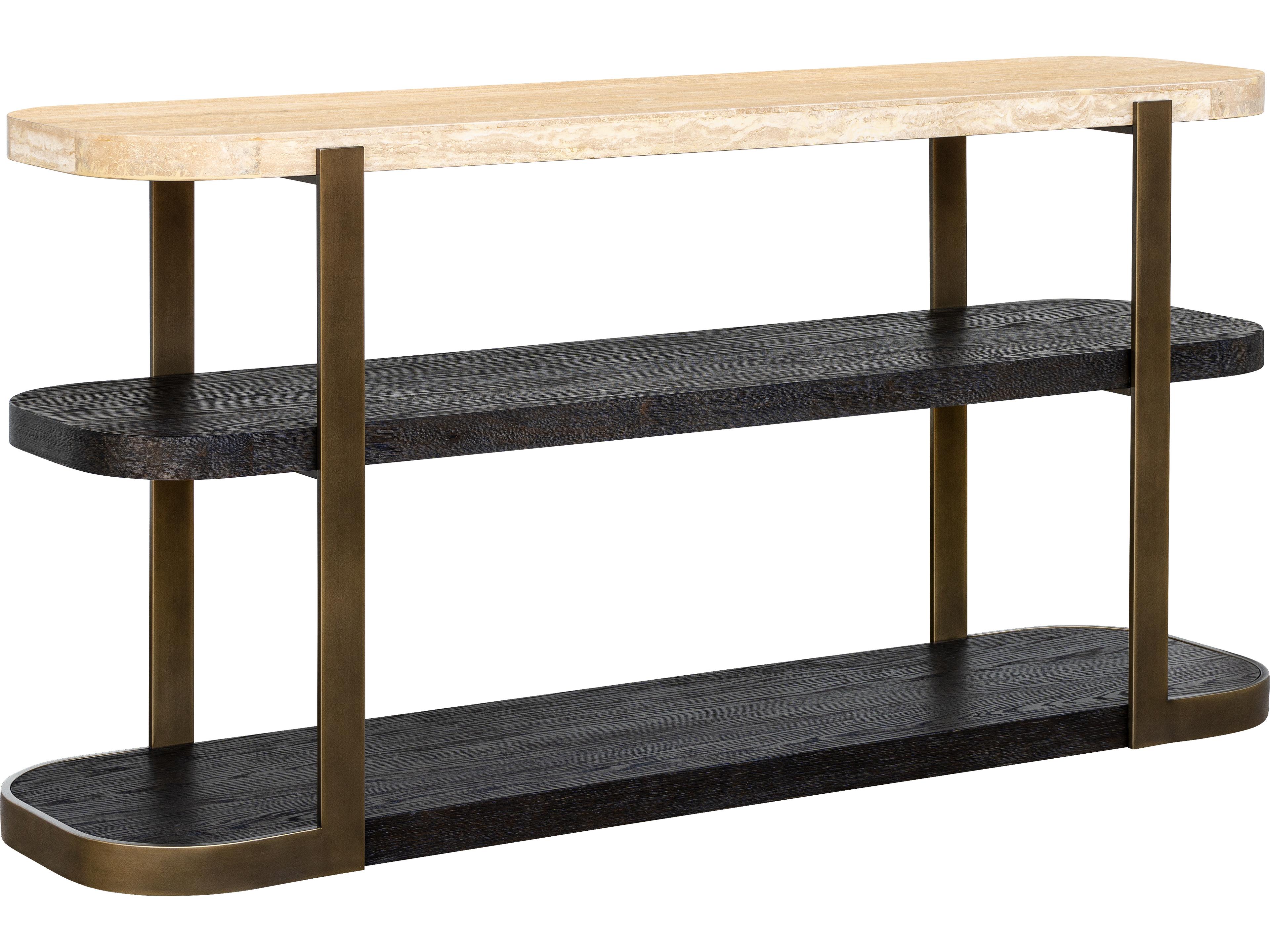 Avalon Modern-Contemporary Console Table with Travertine Top