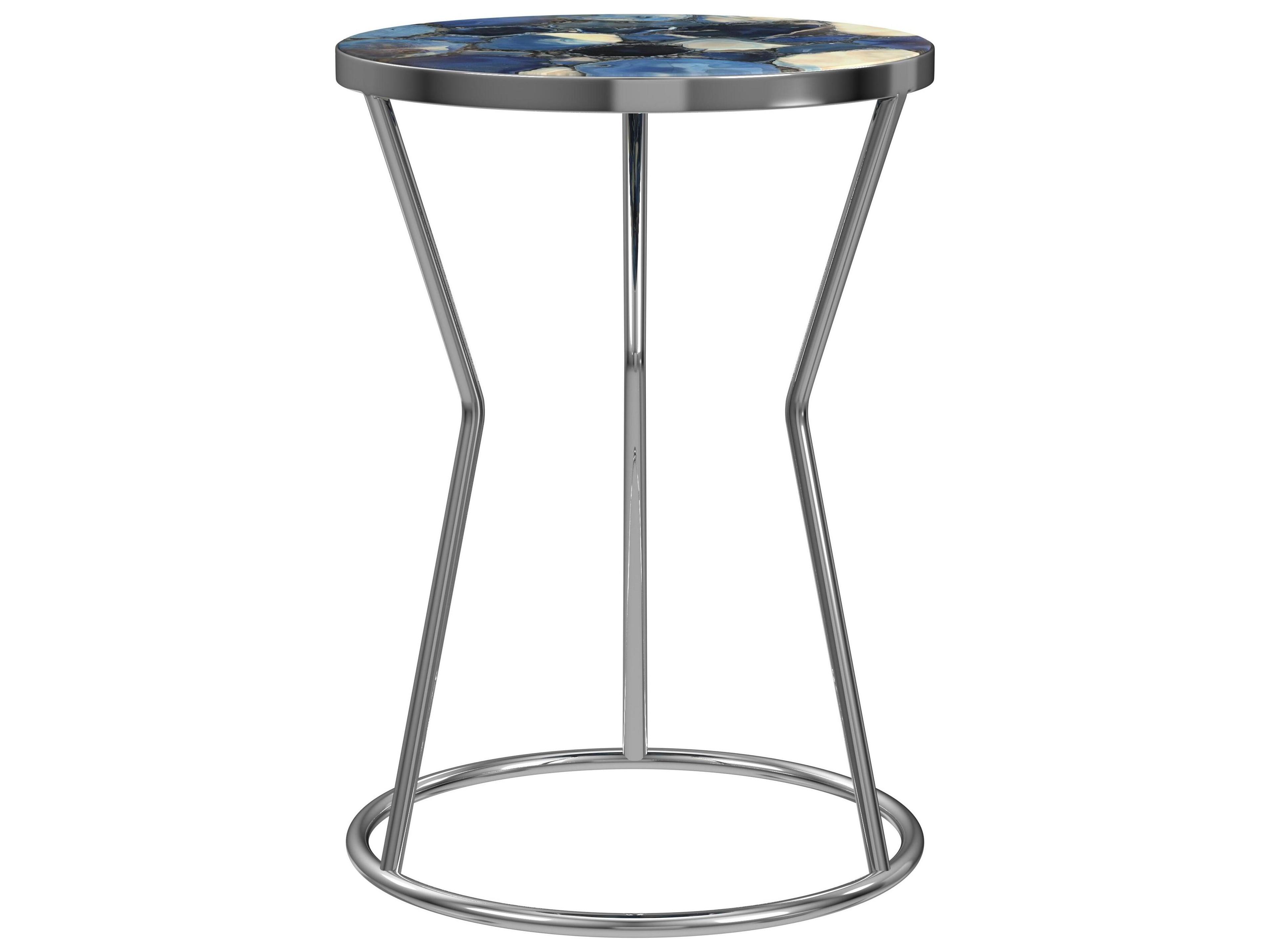 Bassett Mirror Lauer Round Stone Stainless Agate End Table