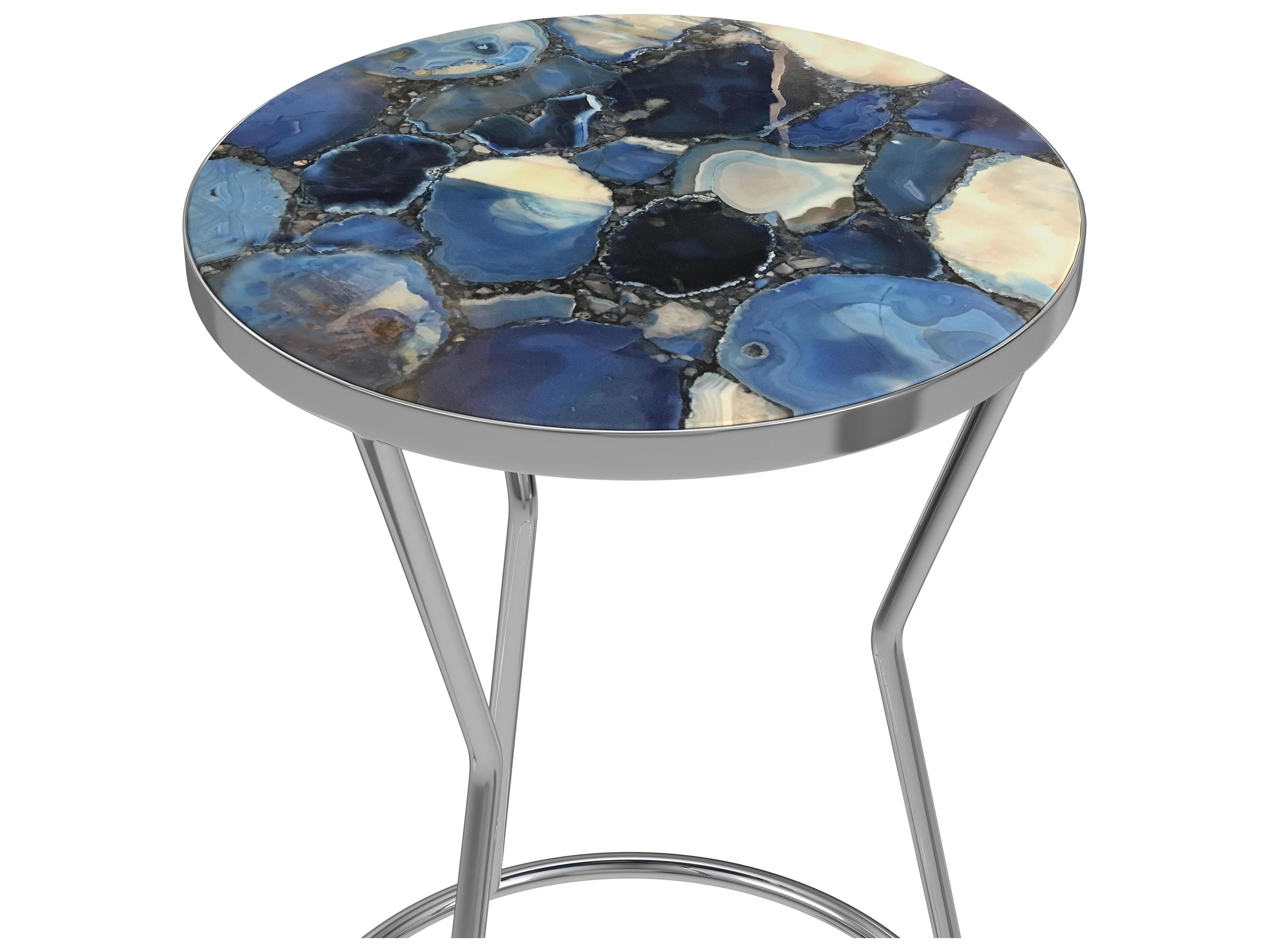Bassett Mirror Lauer Round Stone Stainless Agate End Table