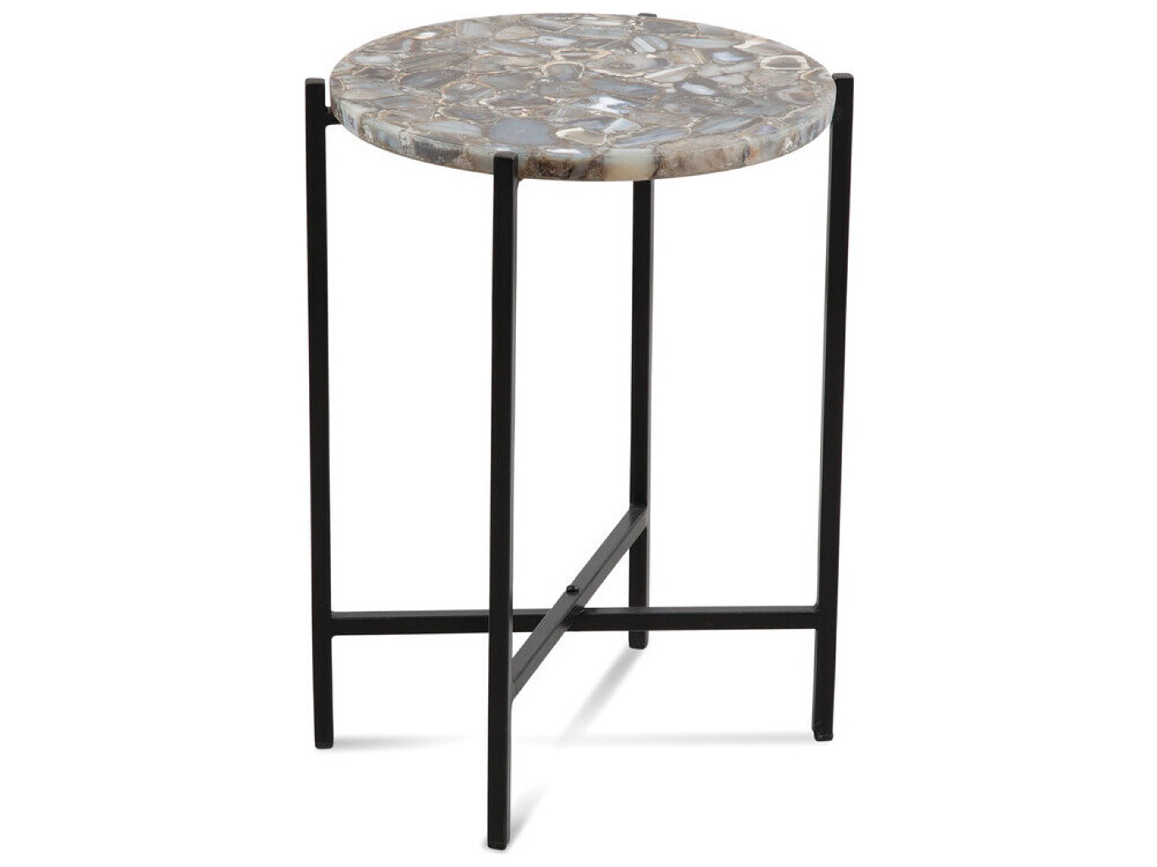 Cicco Round Stone Agate Iron End Table