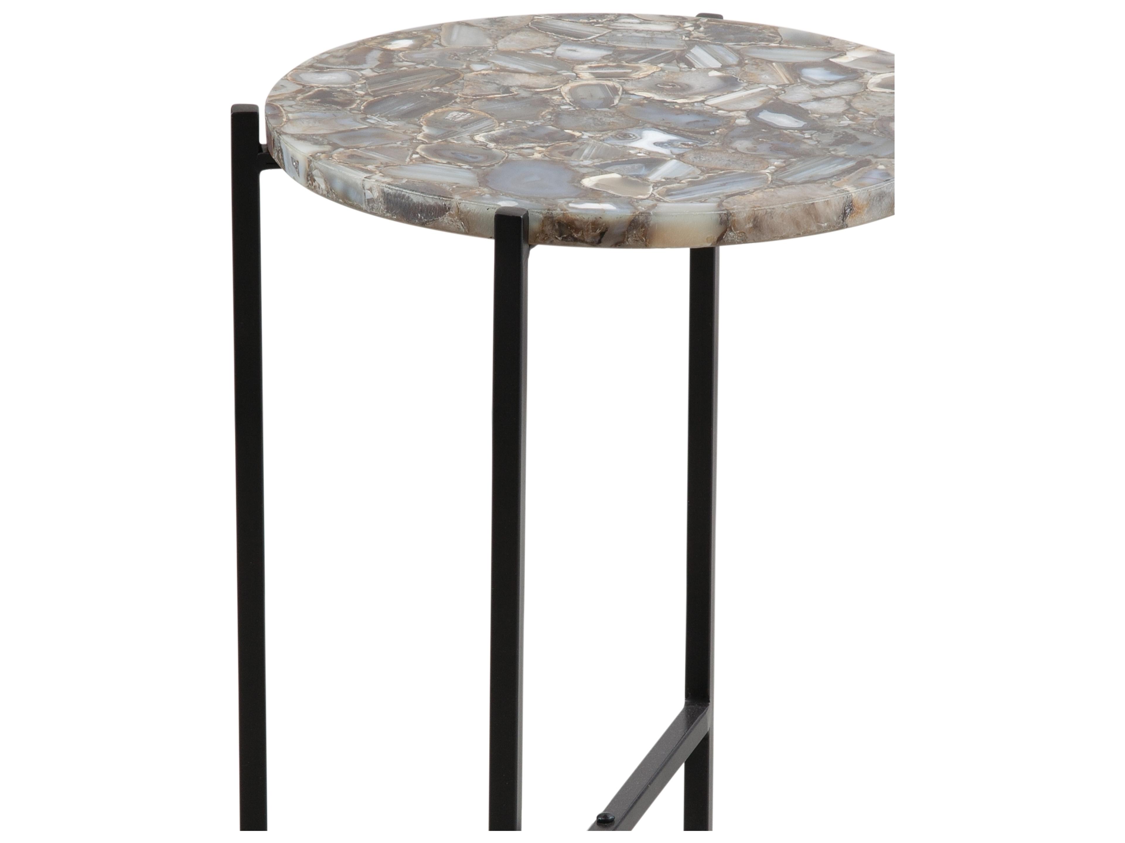Bassett Mirror Cicco Round Stone Agate Iron End Table