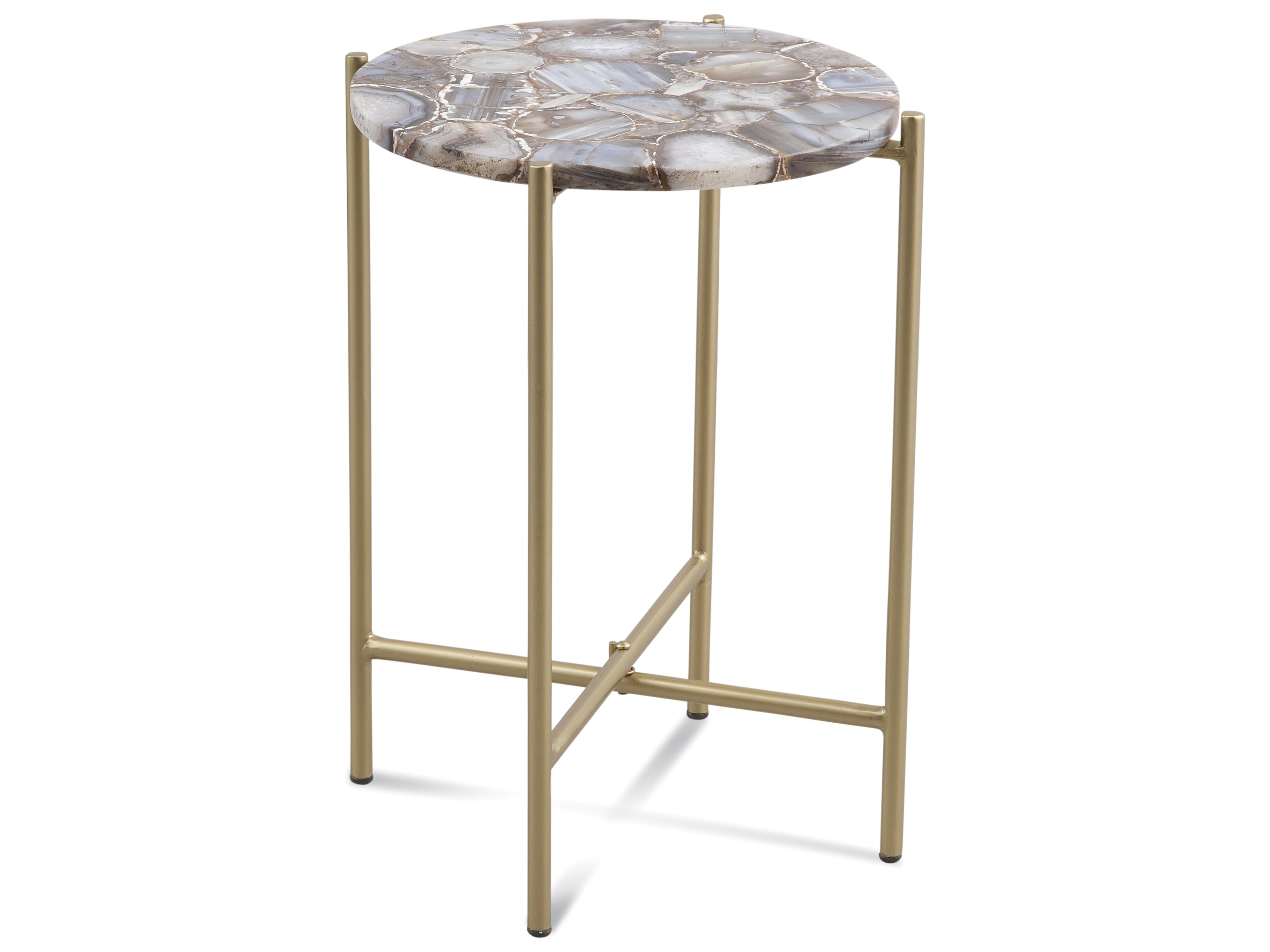 Bassett Mirror Lonna Round Stone Agate Gold End Table