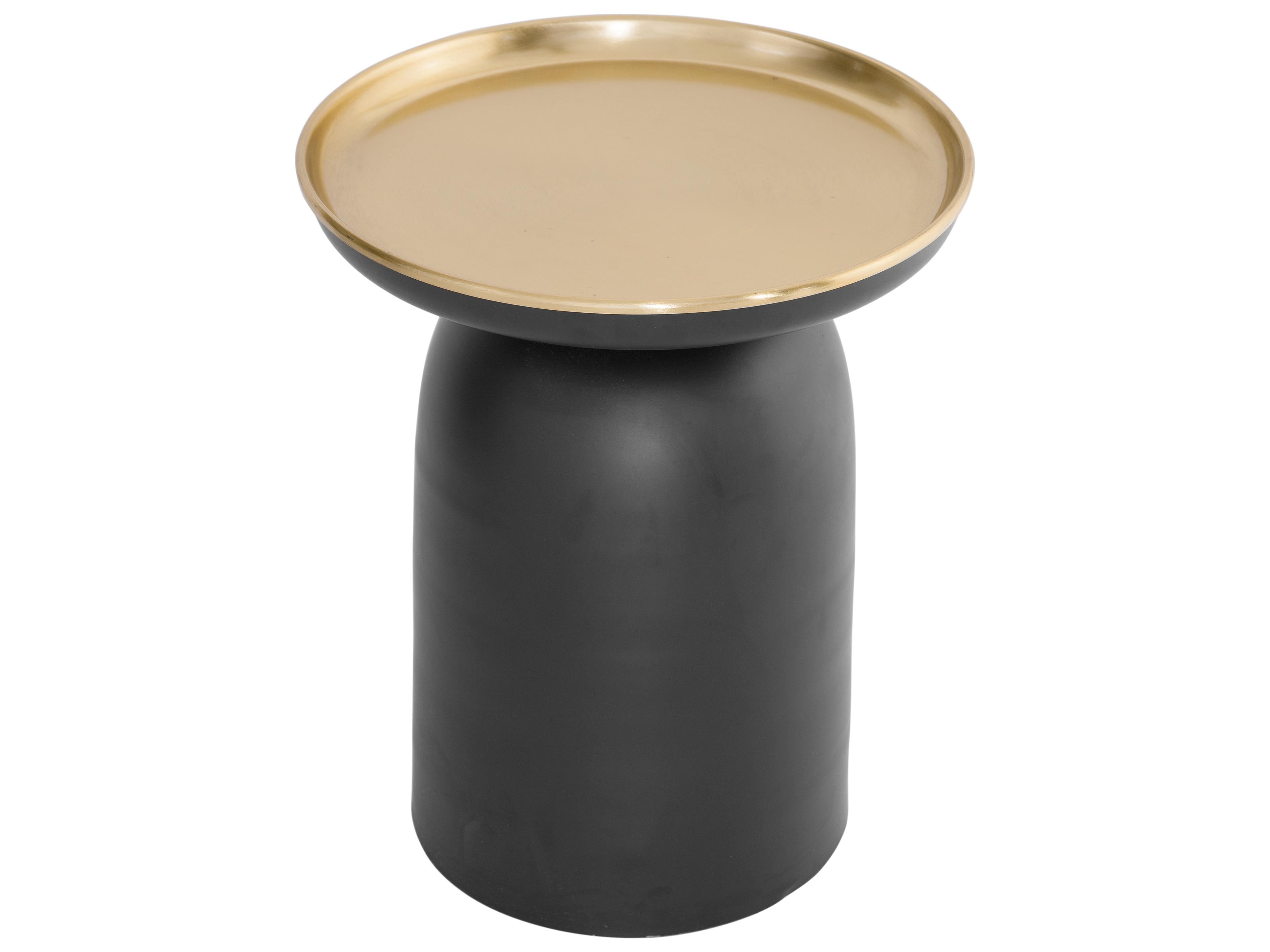 Leta Round Metal Burnished Brass Black End Table