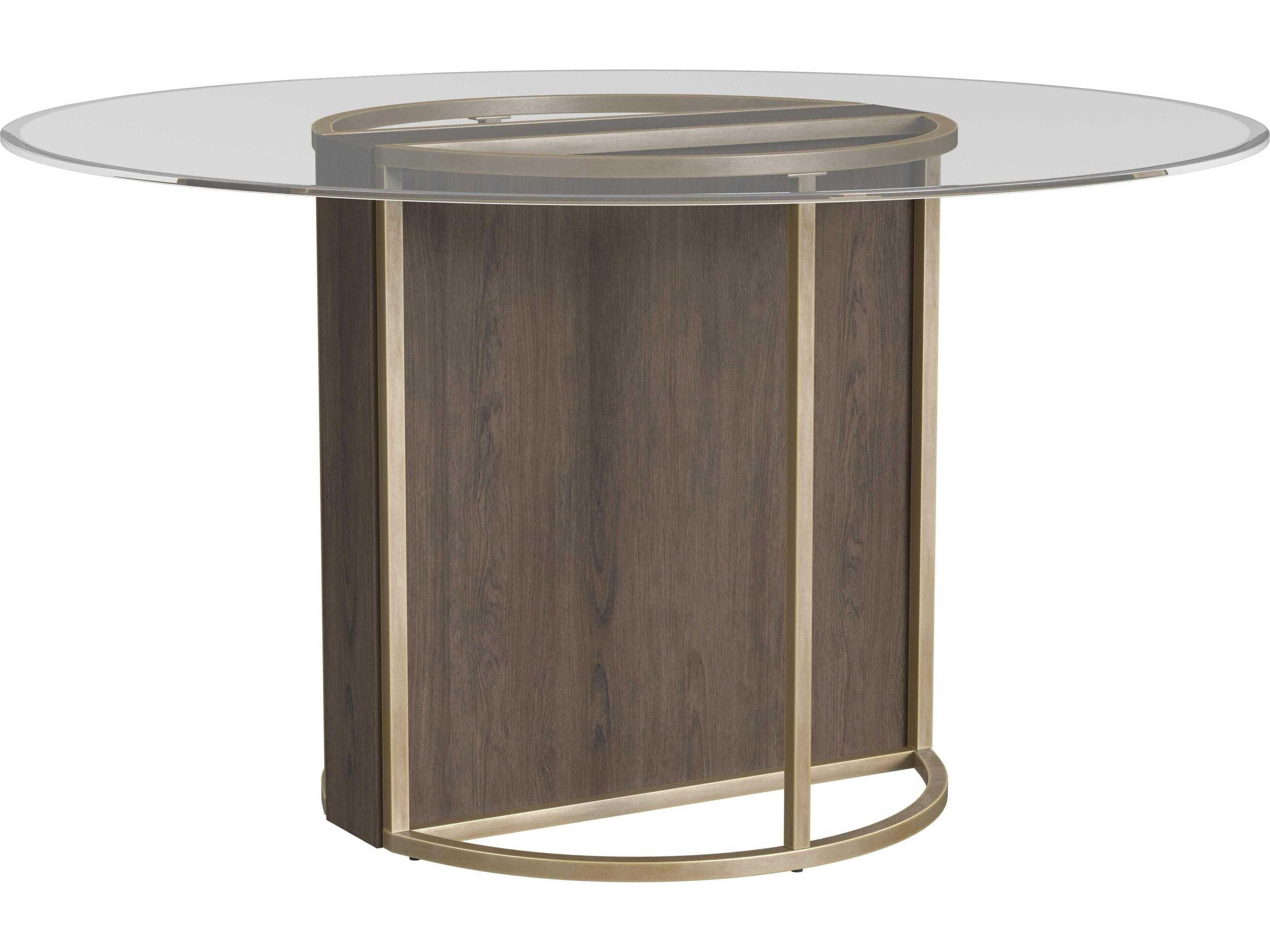 Stefan Round Glass Chalk Grey champagne Gold Dining Table