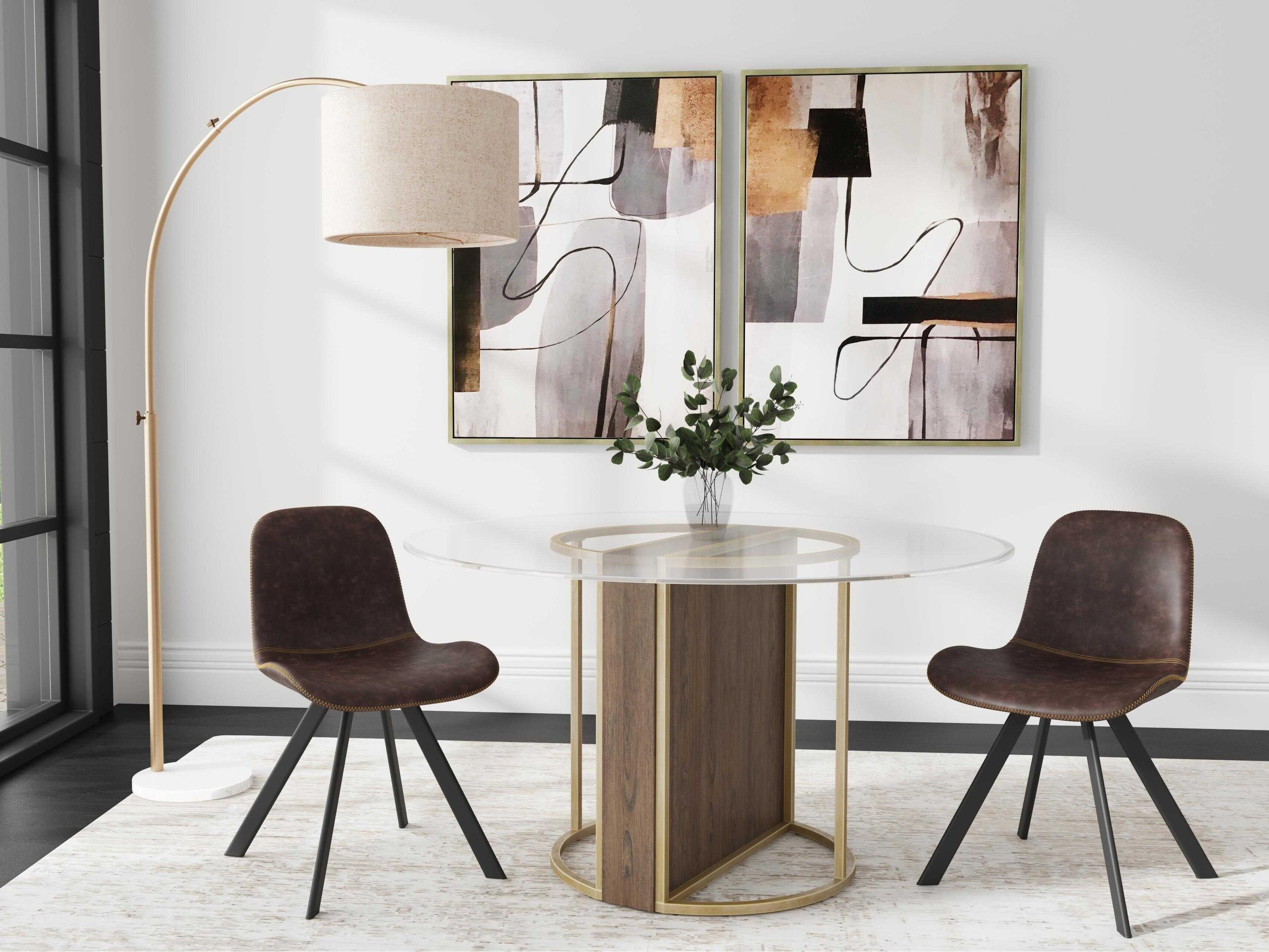 Bassett Mirror Stefan Round Glass Chalk Grey champagne Gold Dining Table